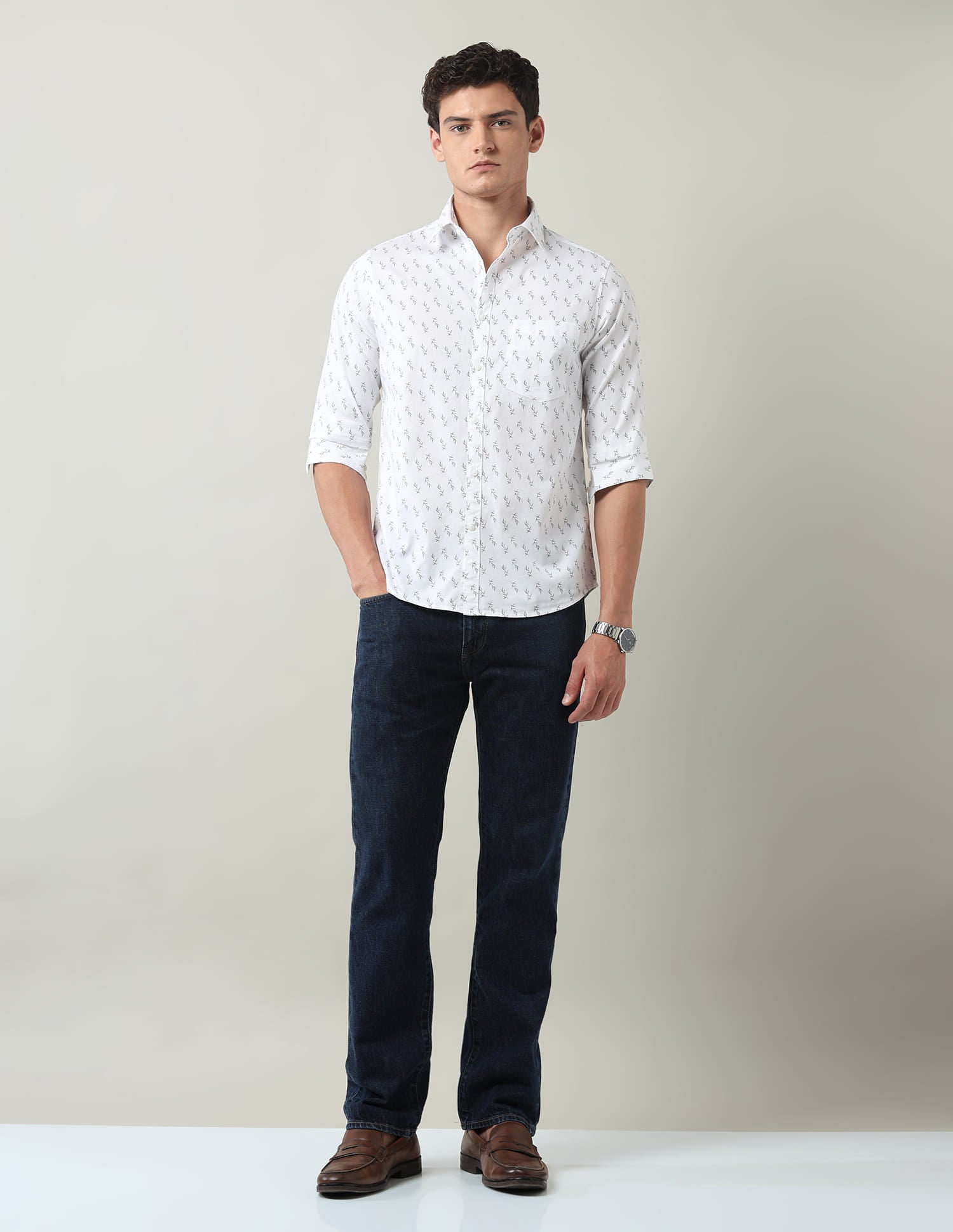 Everyday Luxe Floral Printed Slim Fit Twill Shirt