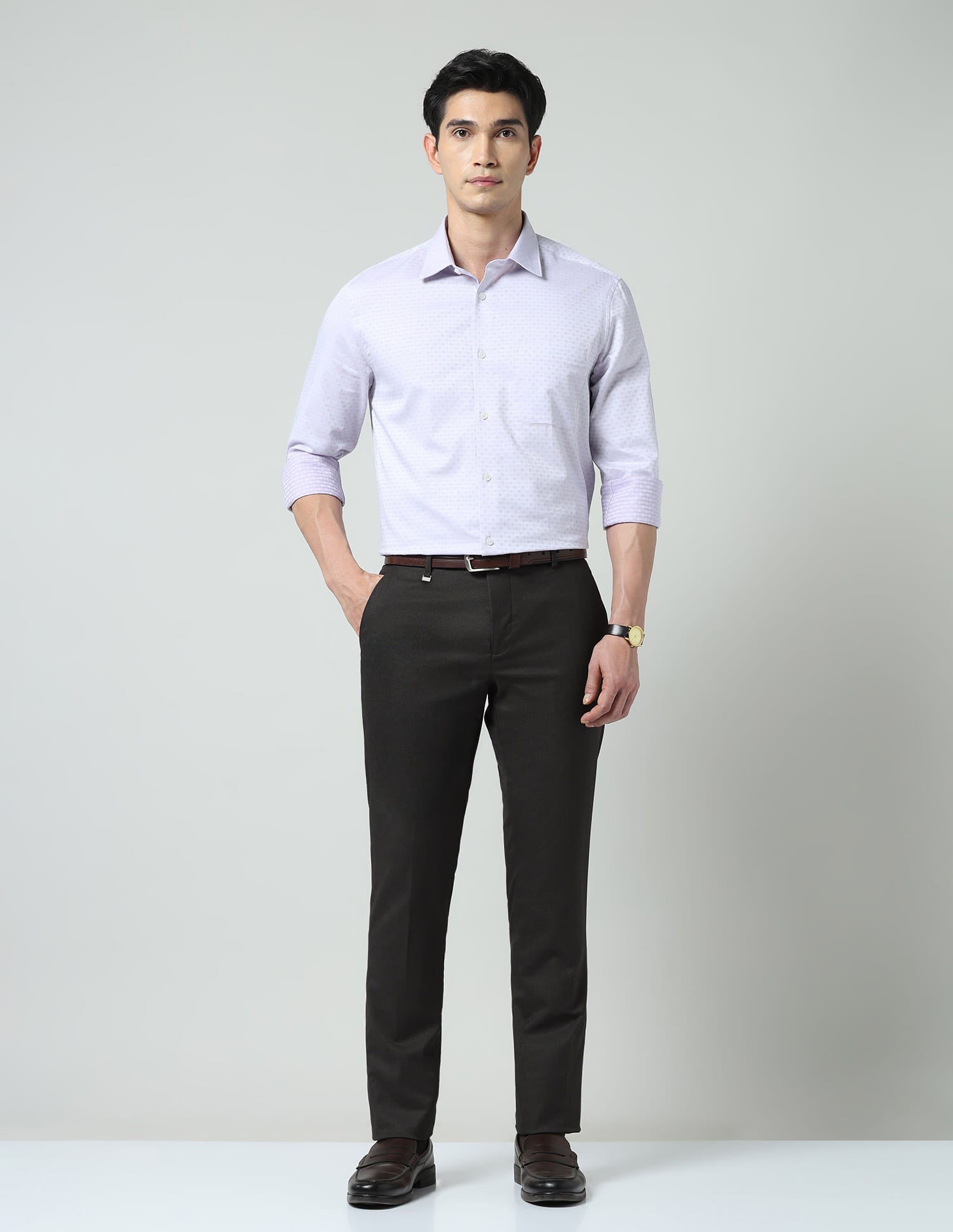 Solid Dobby Regular Fit Trousers