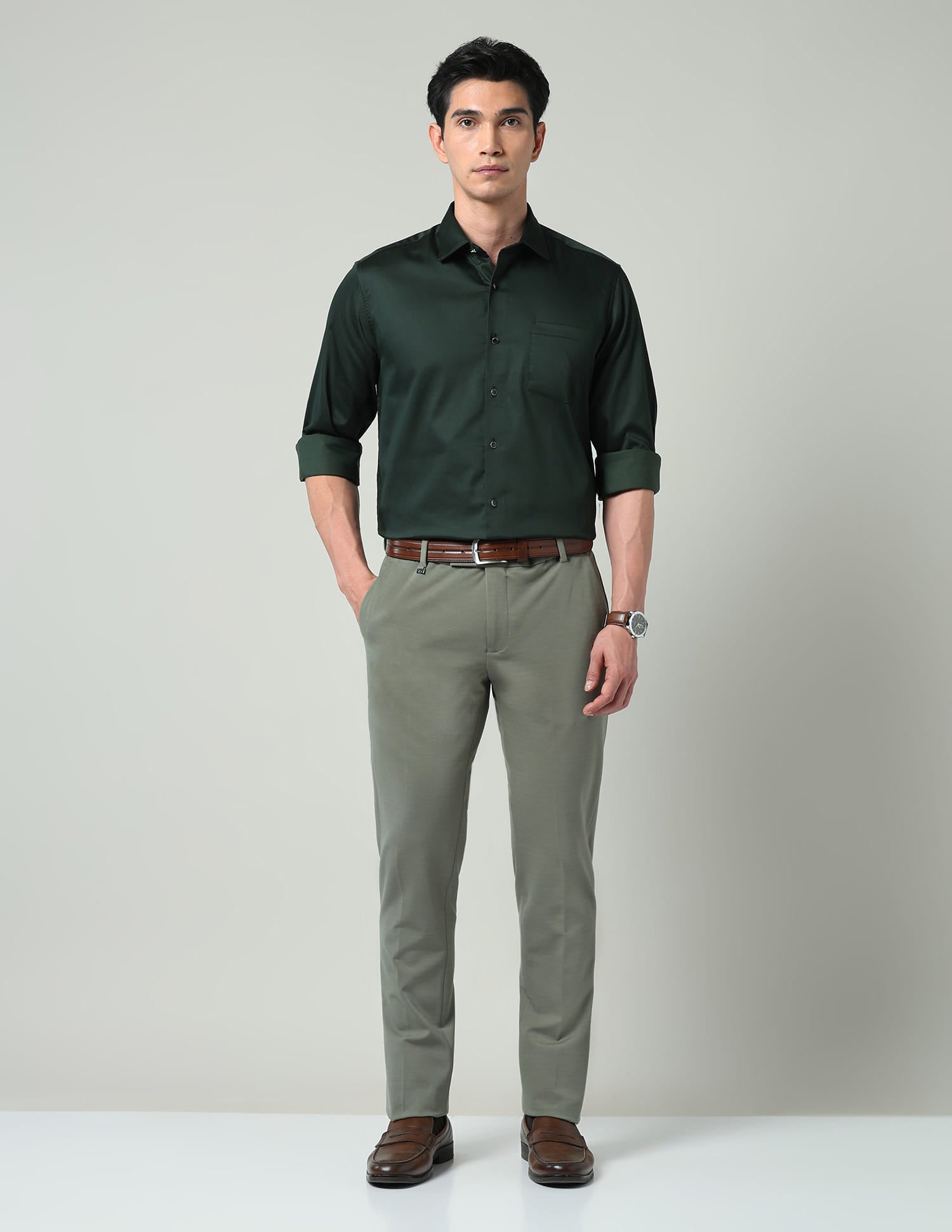 Comfort Alchemy Solid Satin Slim Fit Shirt