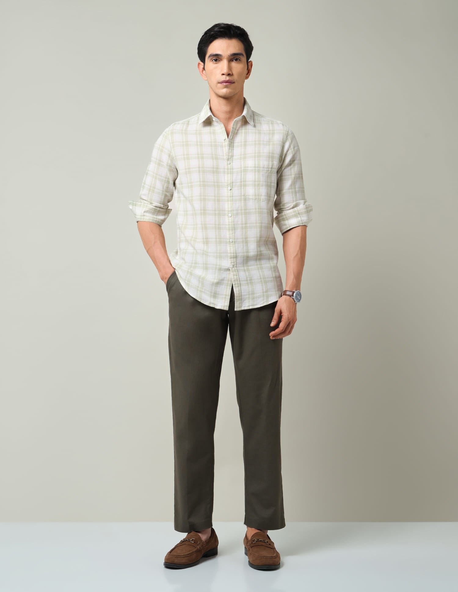 Regular Plaid Checked Slim Fit Shirt