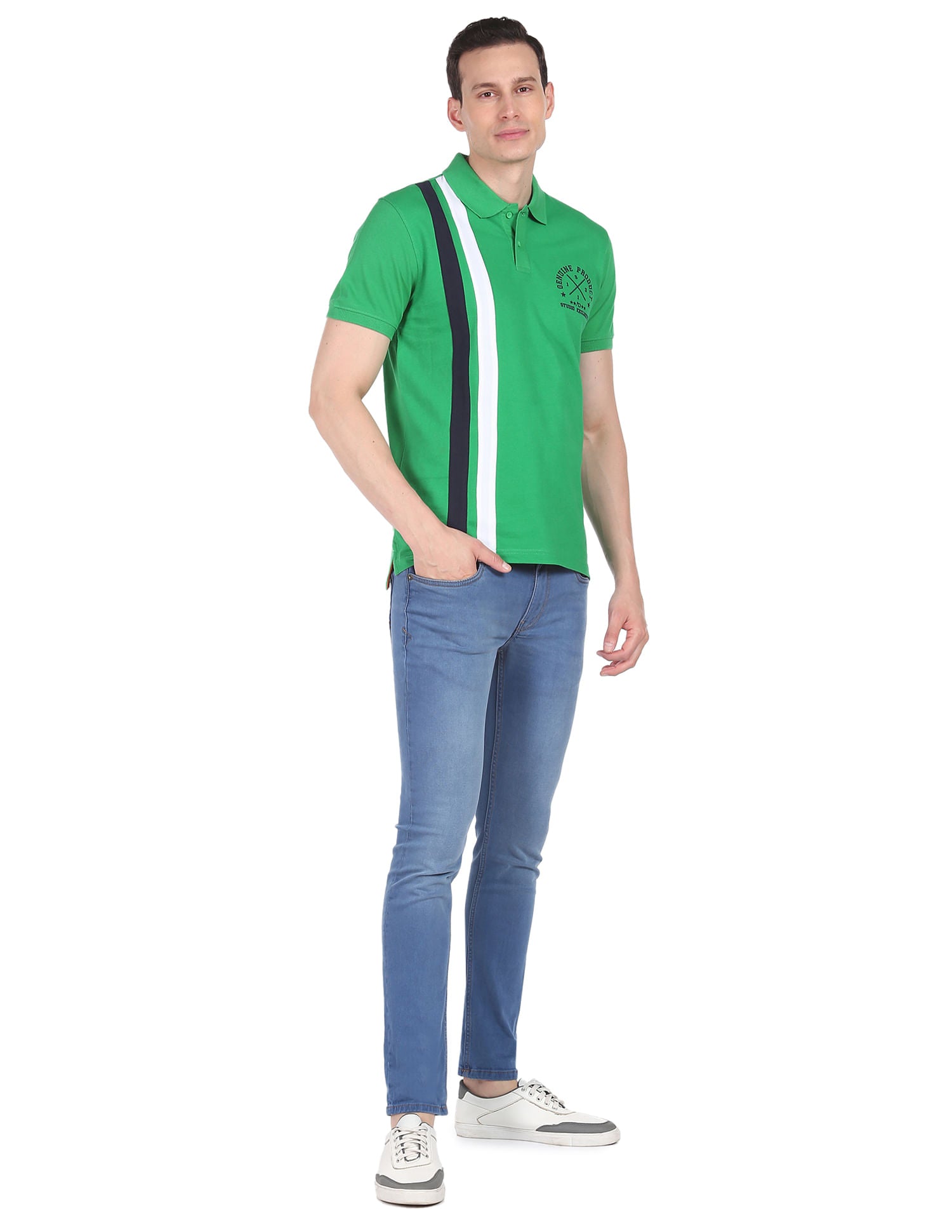 Cotton Vertical Stripe Polo Shirt