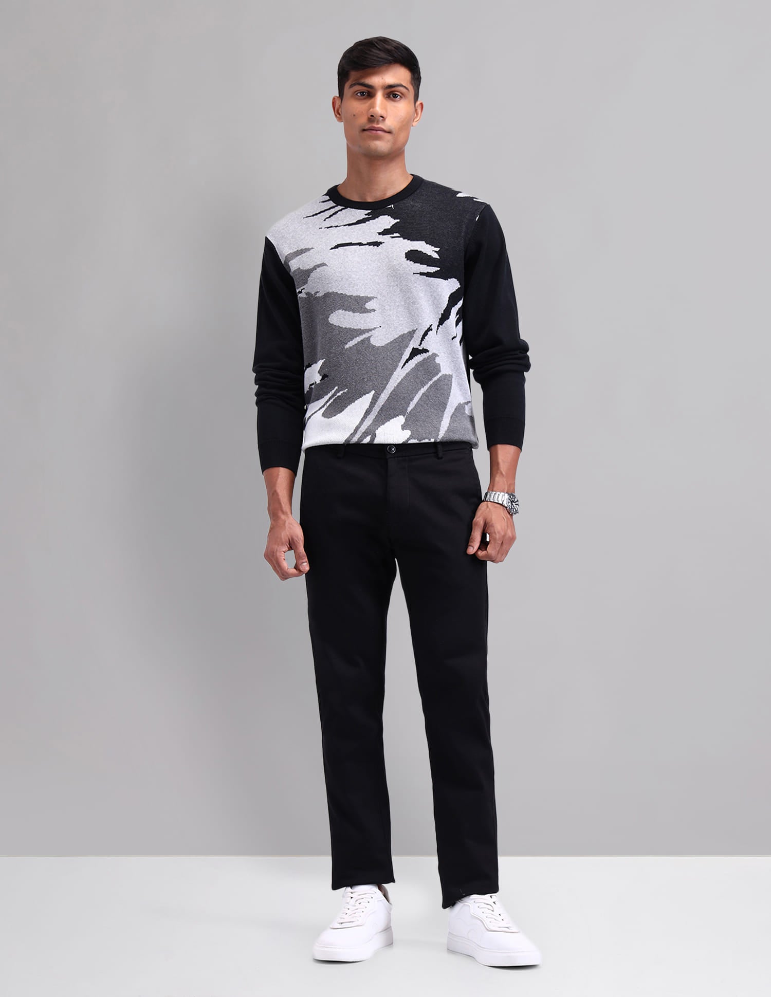 Elevated Essential Modern Slim Fit Patterned Knit Sweater