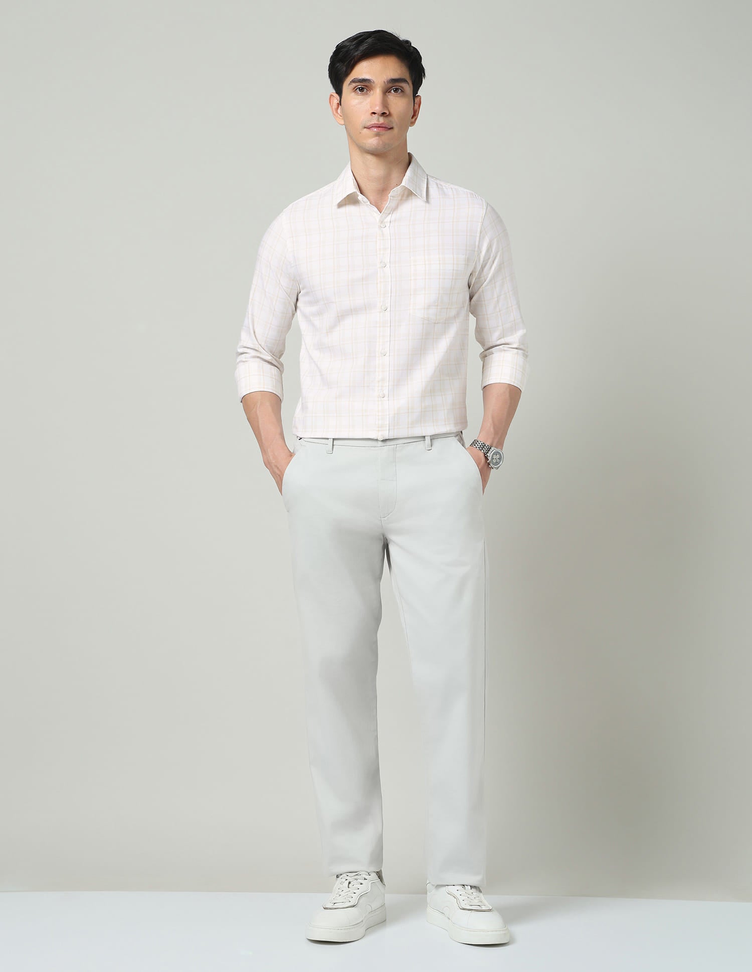 Contemporary Windowpane Checked Slim Fit Shirt