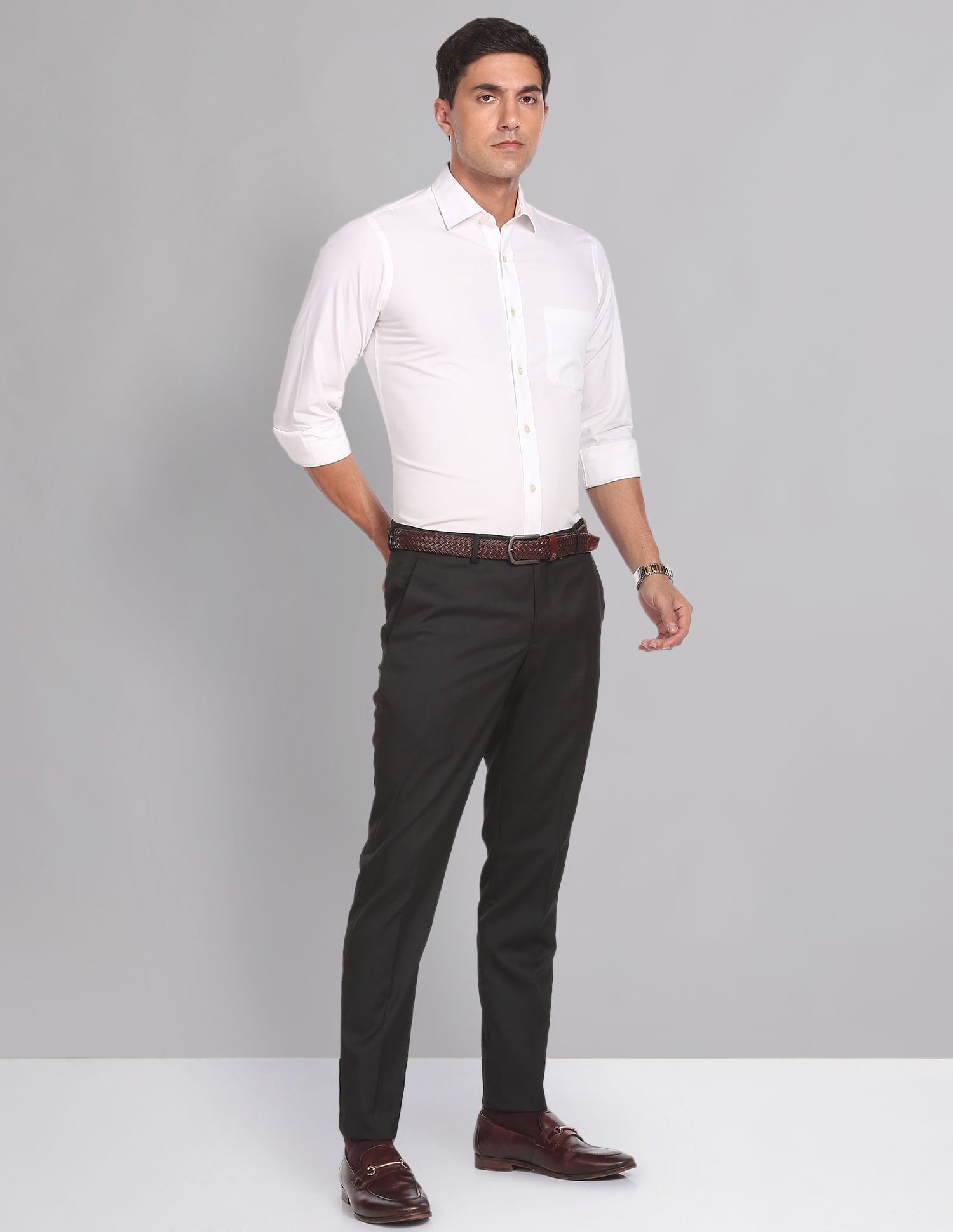Corporate Pulse Smart Waist Solid Formal Trousers