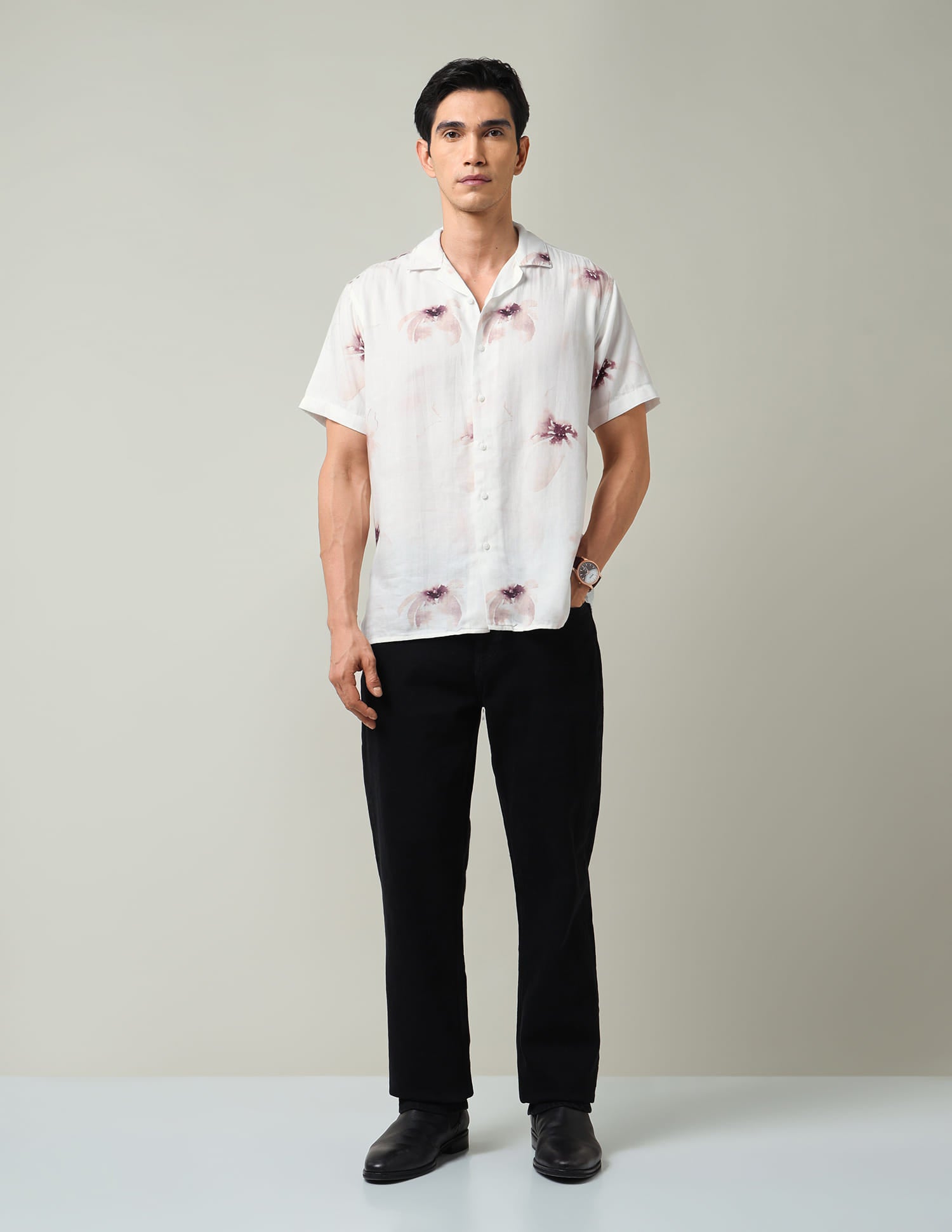 Everyday Luxe Floral Printed Slim Fit Twill Shirt