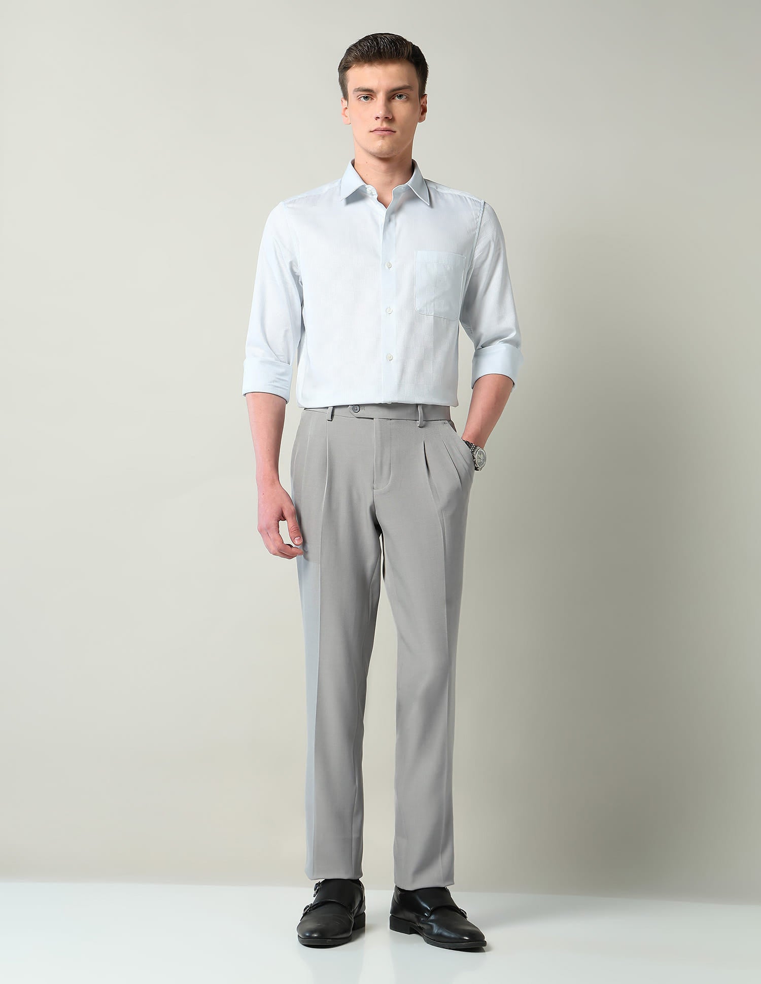 Mid Rise Pleated Formal Trousers