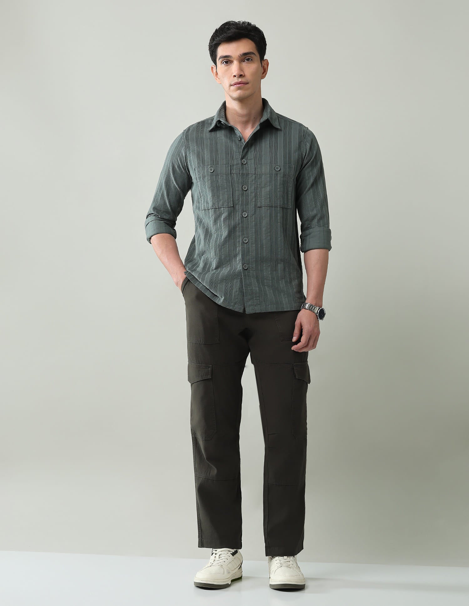 Noir Luxe Vertical Striped Slim Fit Dobby Weave Shirt