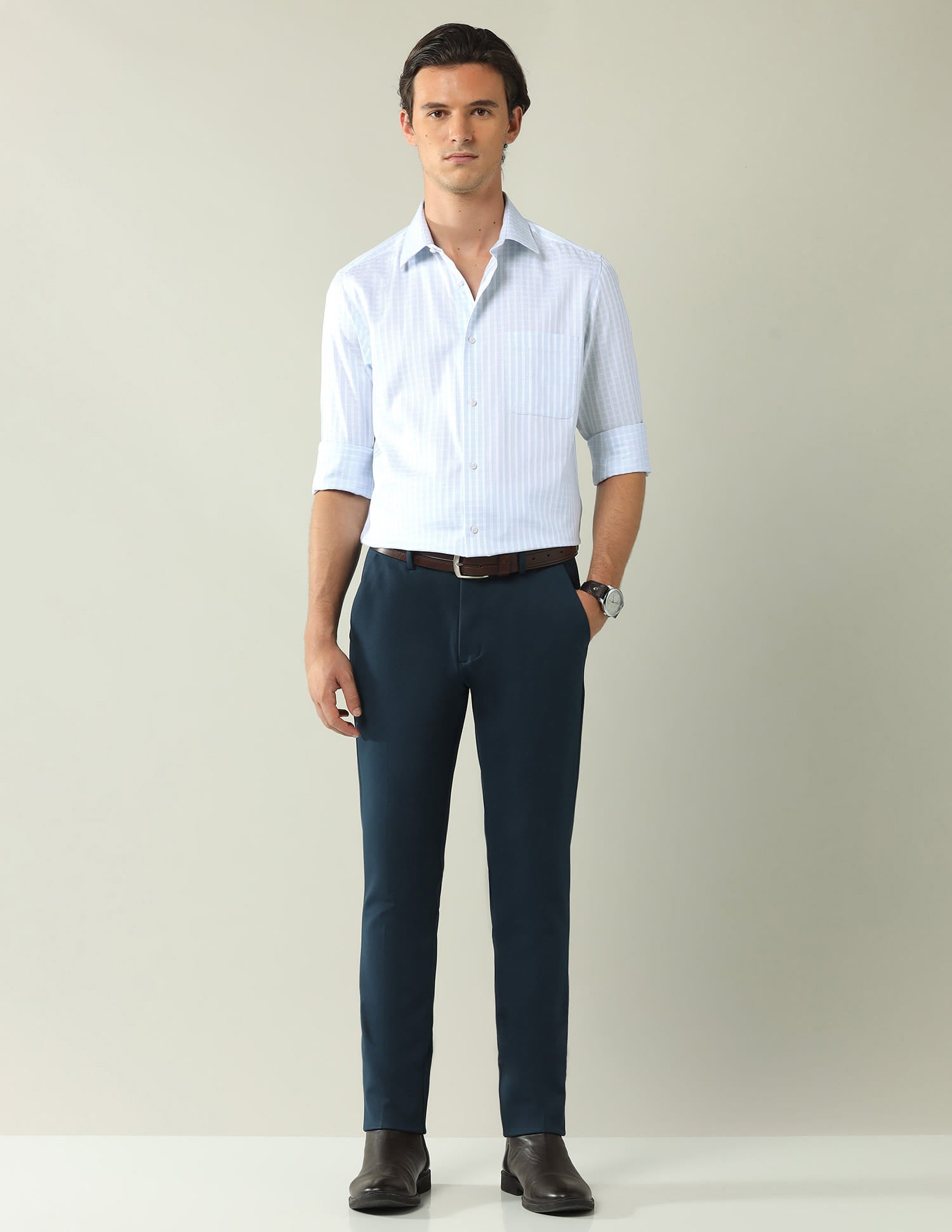 Wardrobe-Coded Regular Fit Vertical Striped Shirt