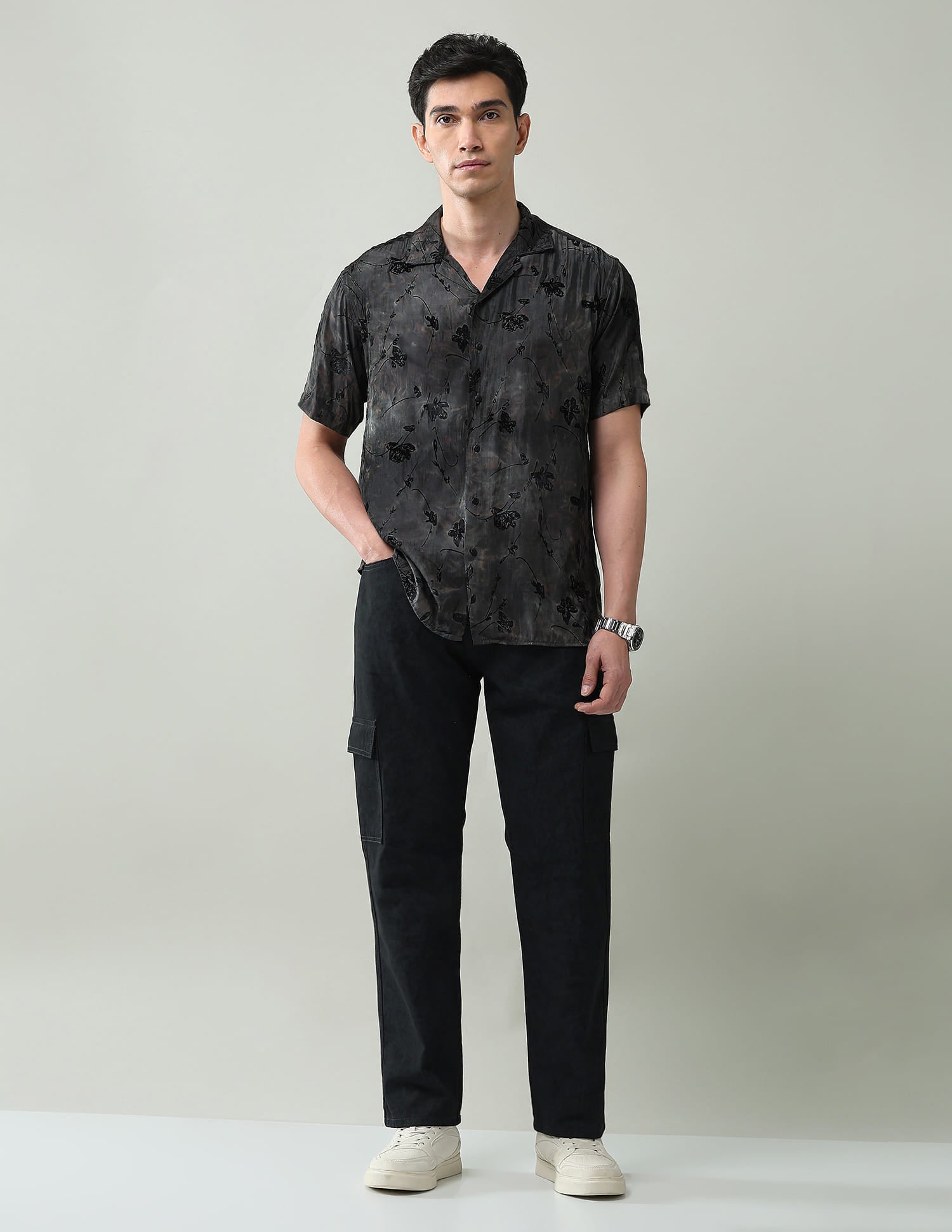 Soft Blooms Floral Printed Slim Fit Dobby Weave Shirt