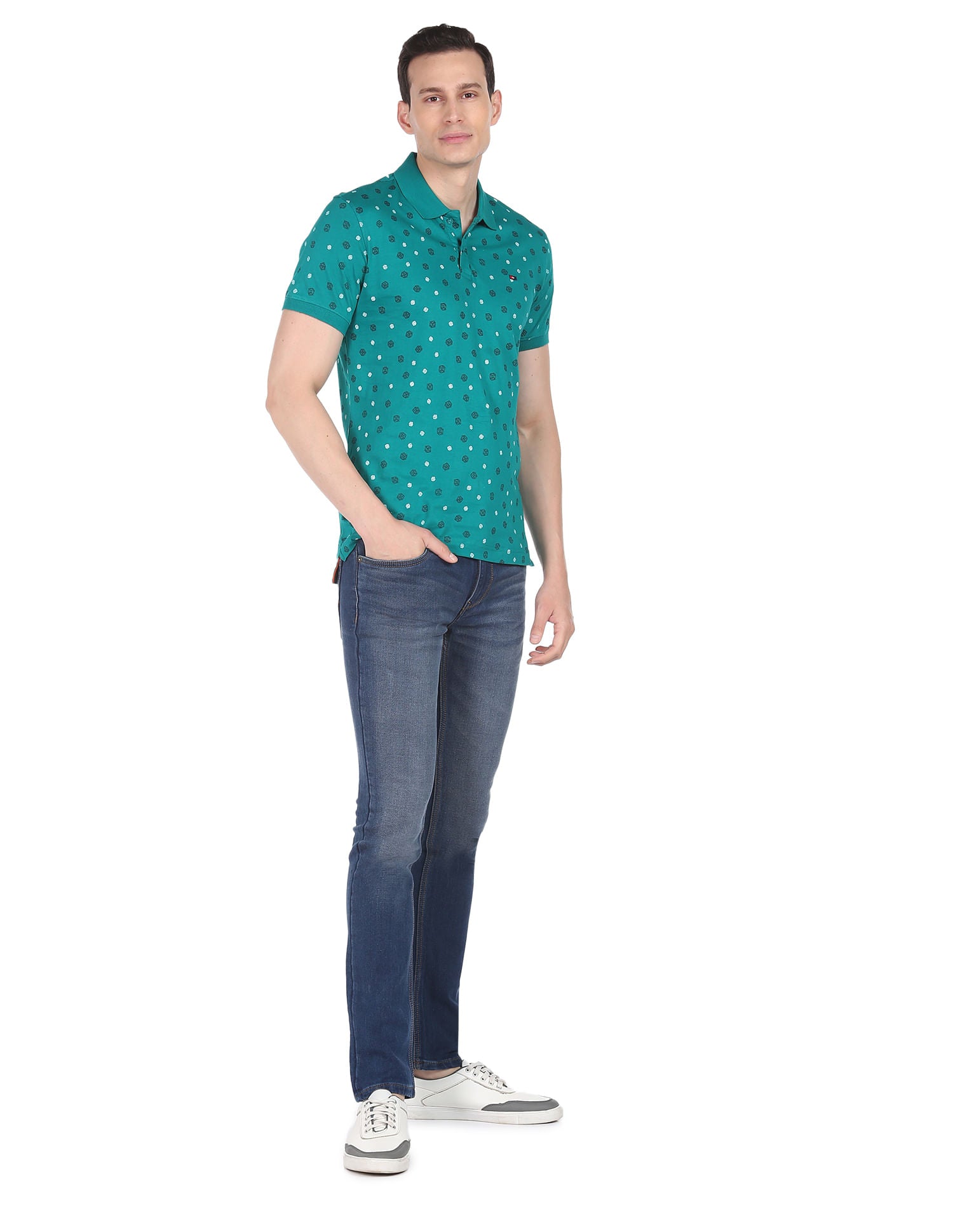 Art Refined Geometric Print Cotton Polo Shirt
