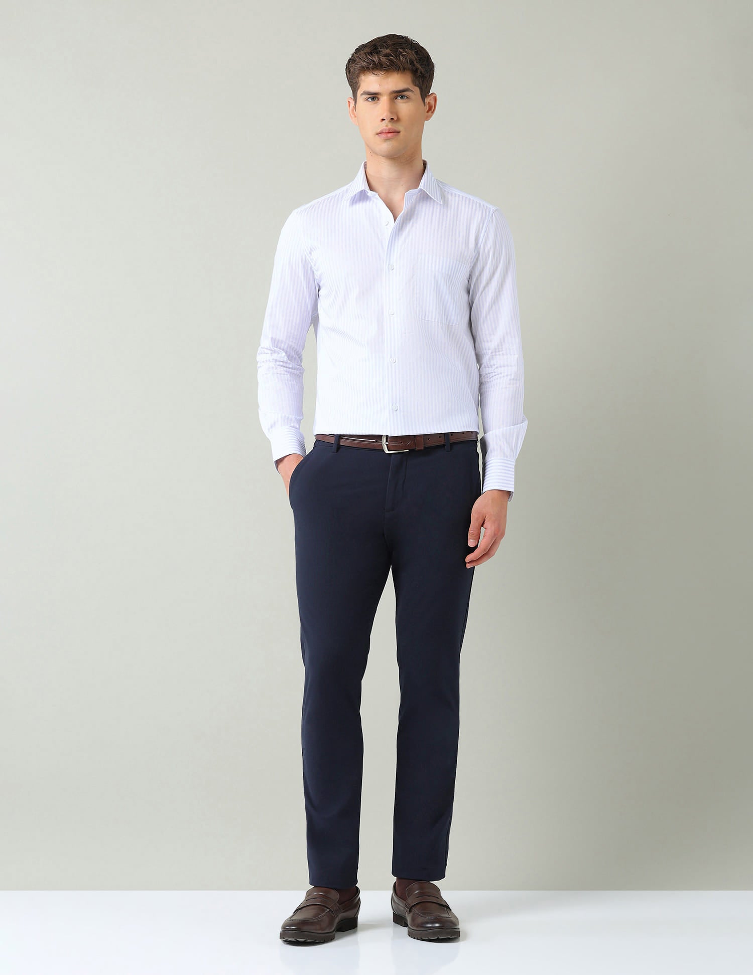 Vertical Striped Dobby Weave Regular Fit Shirt