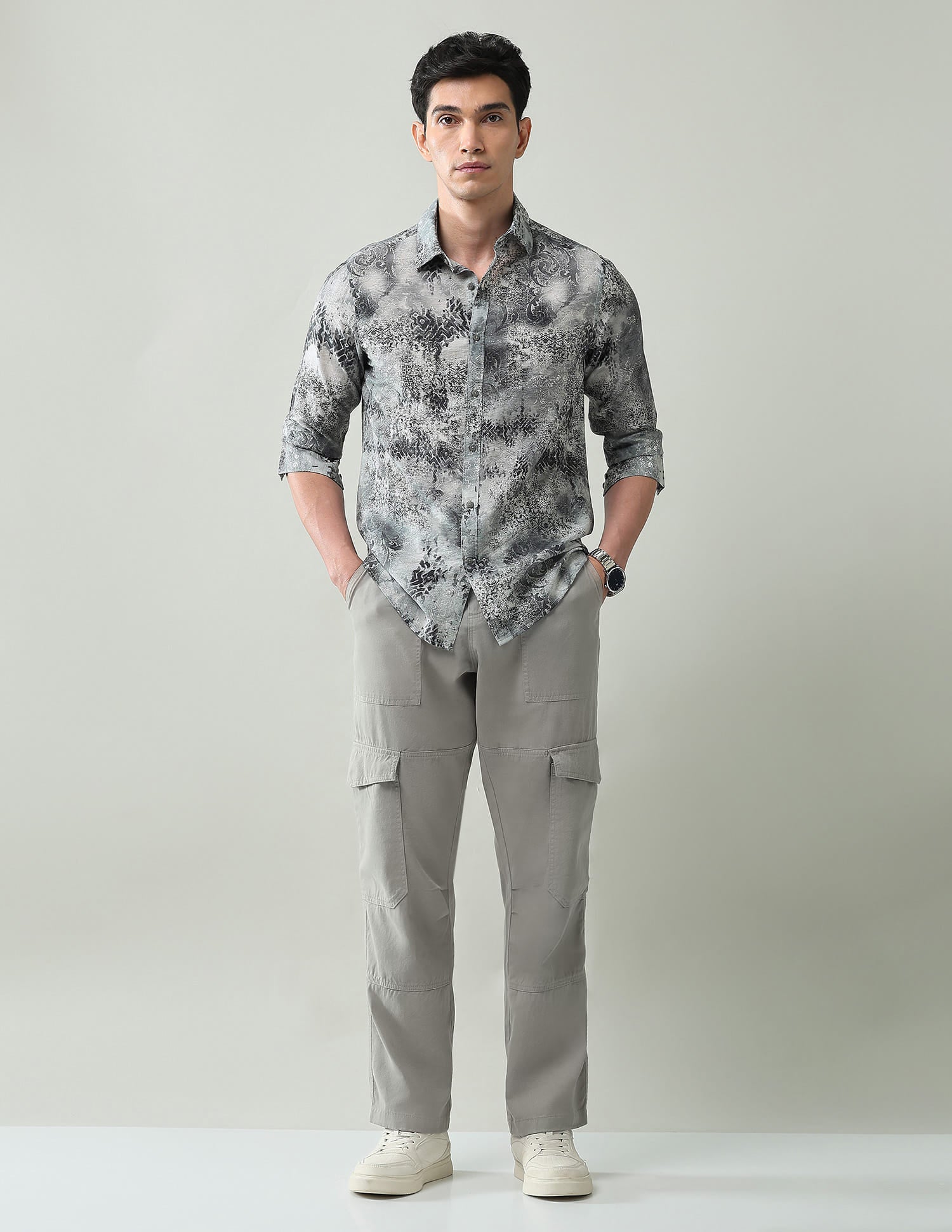 Style Balanced Abstract Printed Slim Fit Dobby Weave Shirt