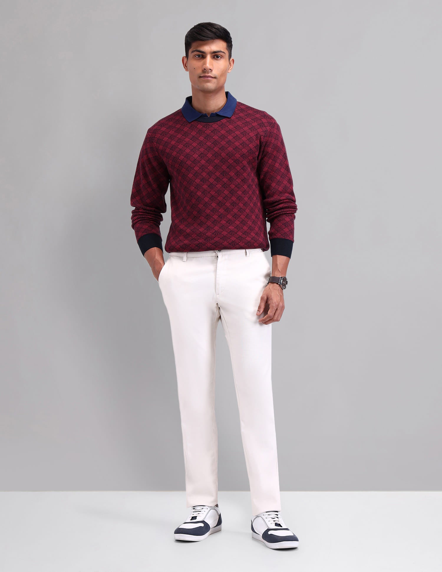Elevated Essential Modern Slim Fit Patterned Knit Sweater