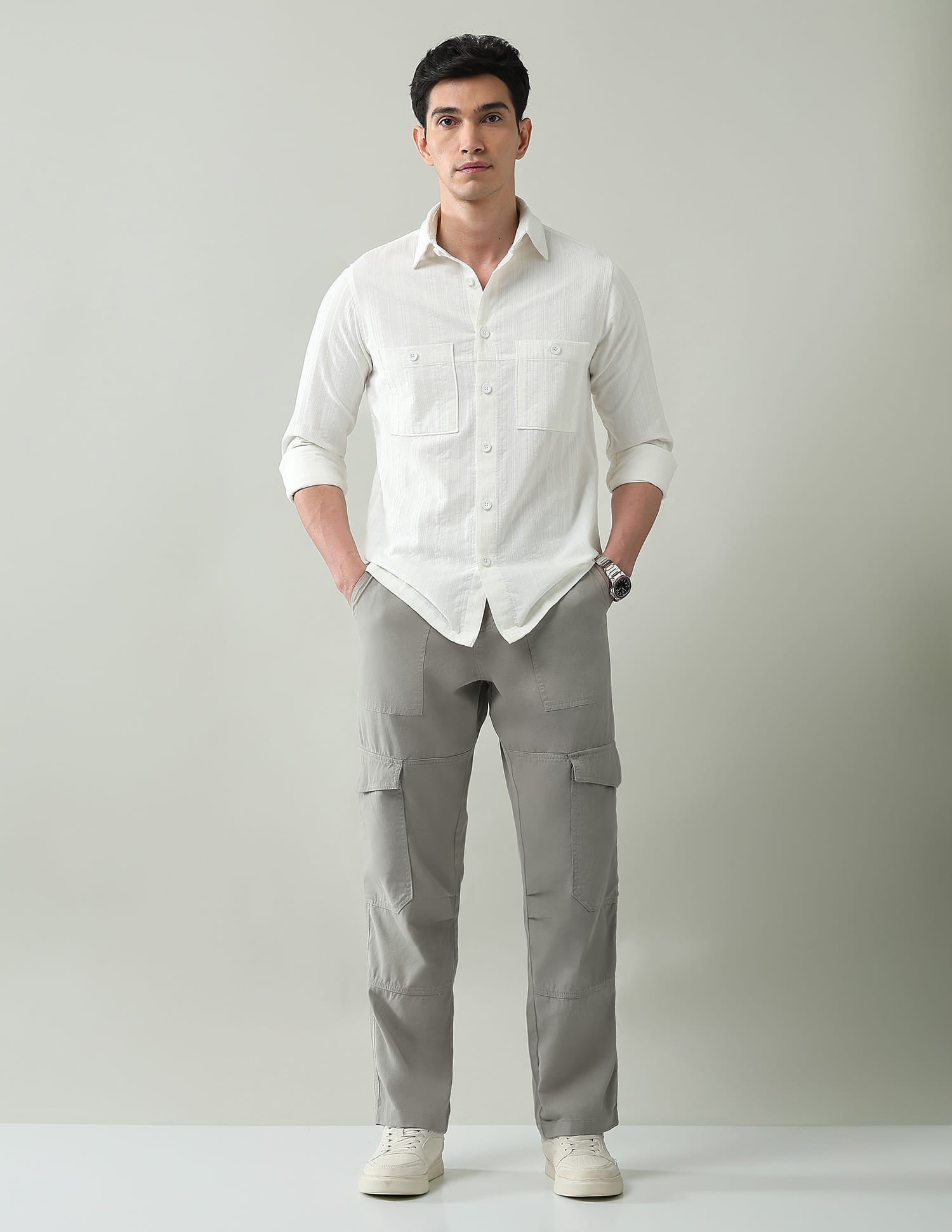 Noir Luxe Vertical Striped Slim Fit Dobby Weave Shirt