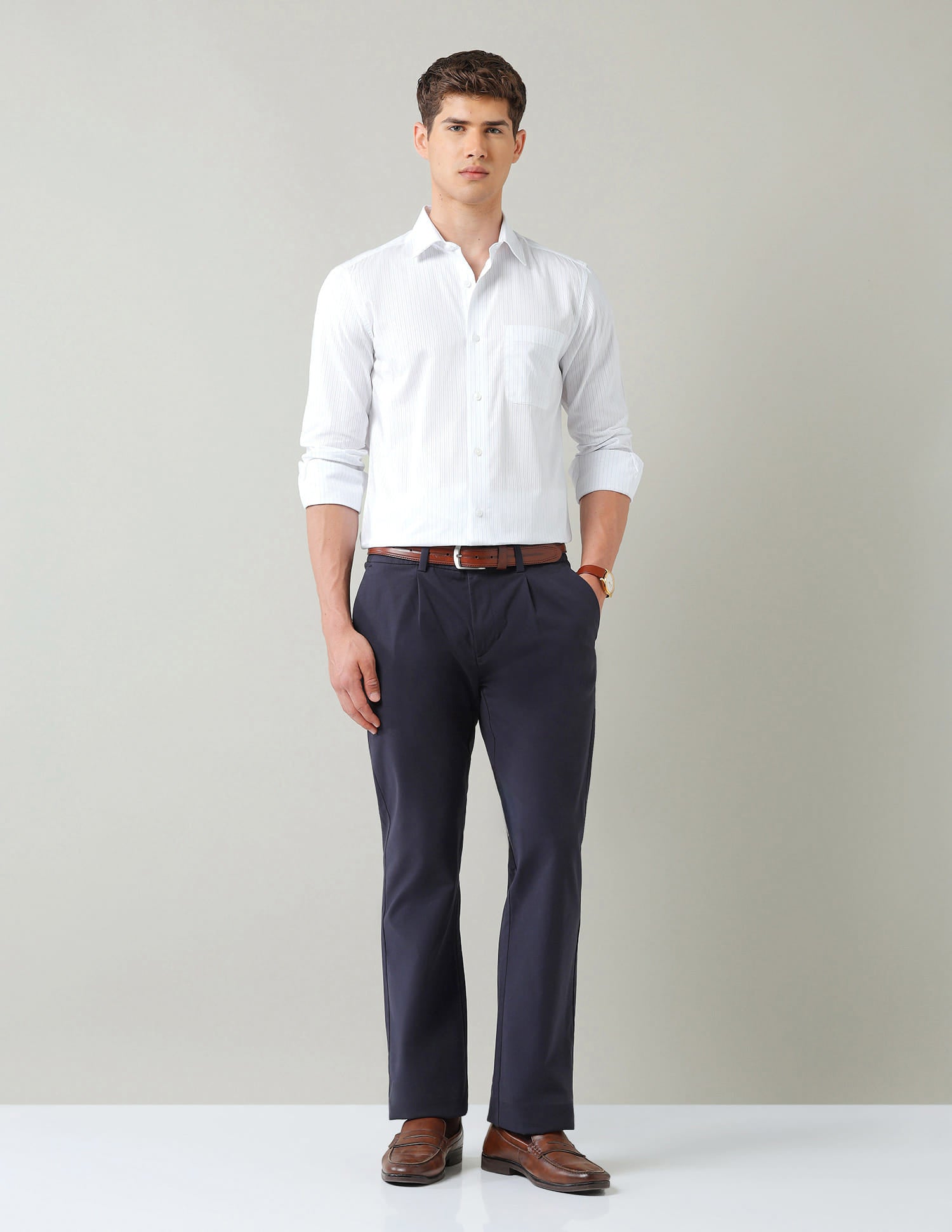 Vertical Striped Dobby Weave Regular Fit Shirt