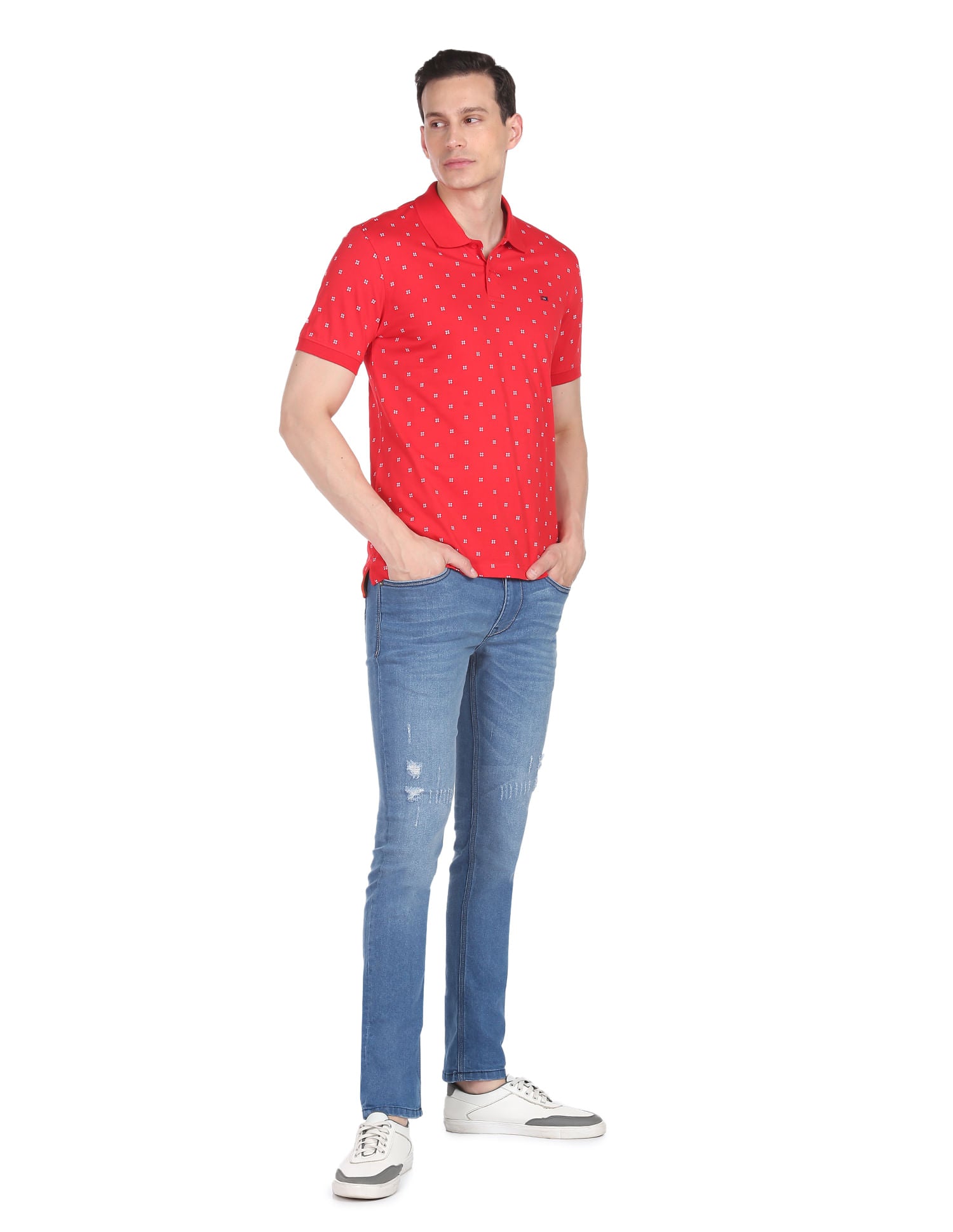 Daily Style Cotton Geometrical Print Polo Shirt