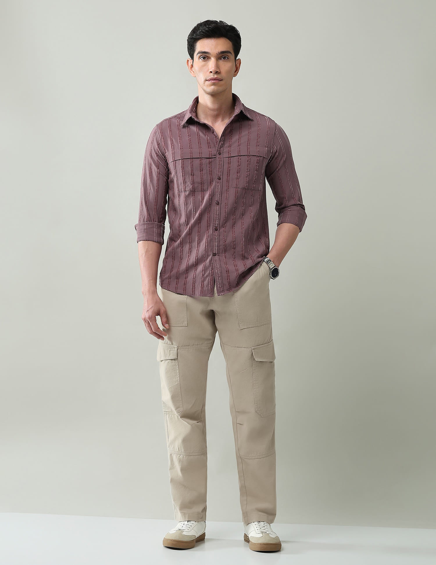 Noir Luxe Vertical Striped Slim Fit Dobby Weave Shirt