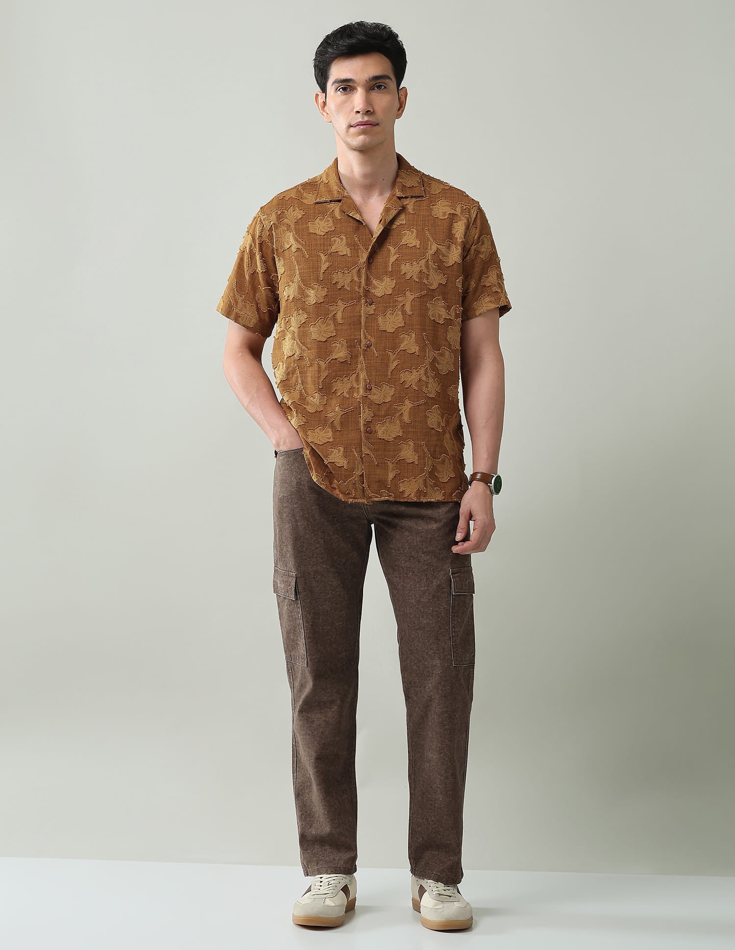 All over Floral pattern jacquard weave slim fit shirt