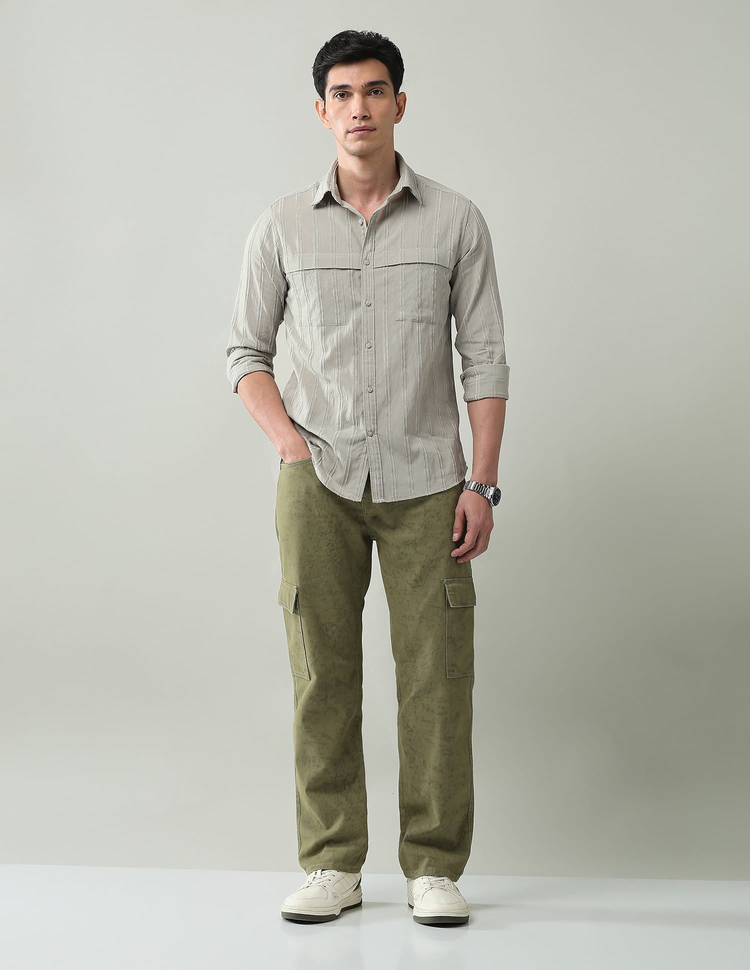 Noir Luxe Vertical Striped Slim Fit Dobby Weave Shirt