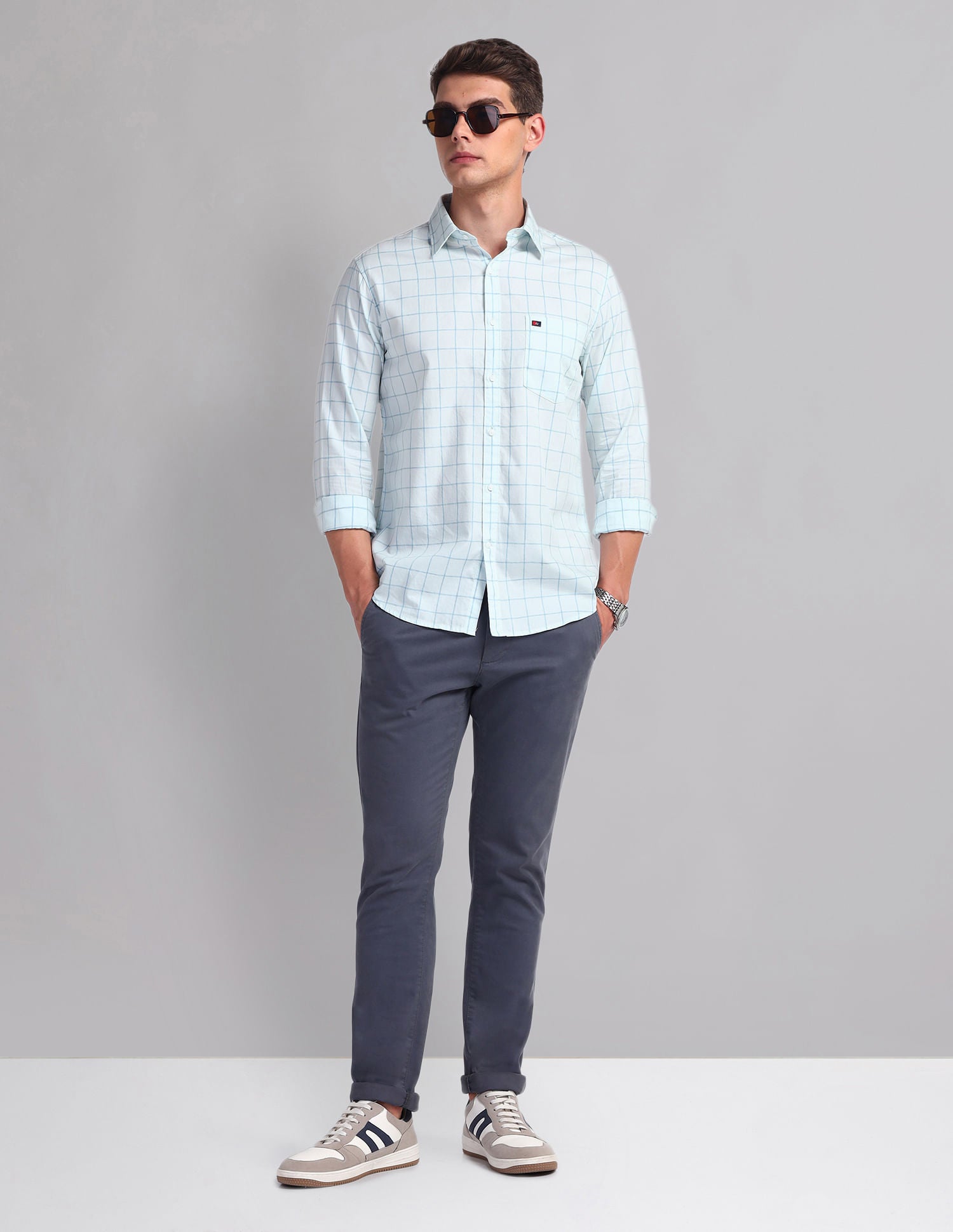 Office essential Windowpane Check Cotton Shirt