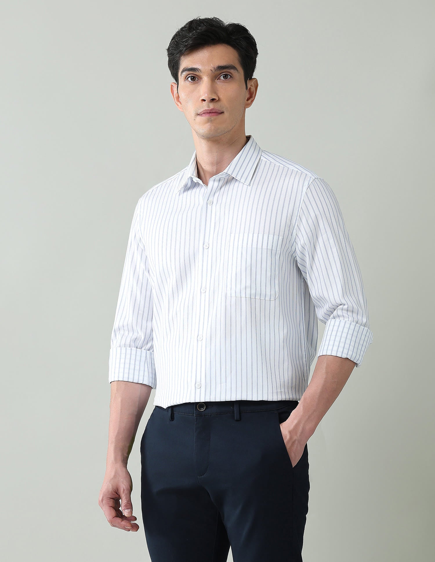 Statement Coded Vertical Striped Regular Fit Dobby Shirt