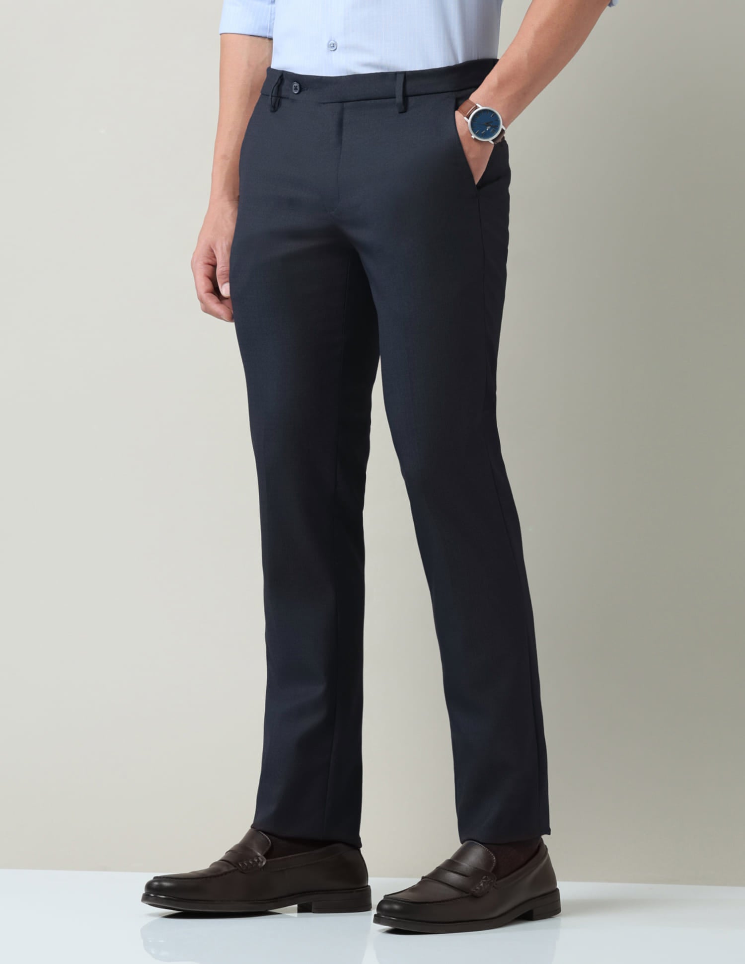 Work Essentials Solid Slim Fit Dobby Trousers