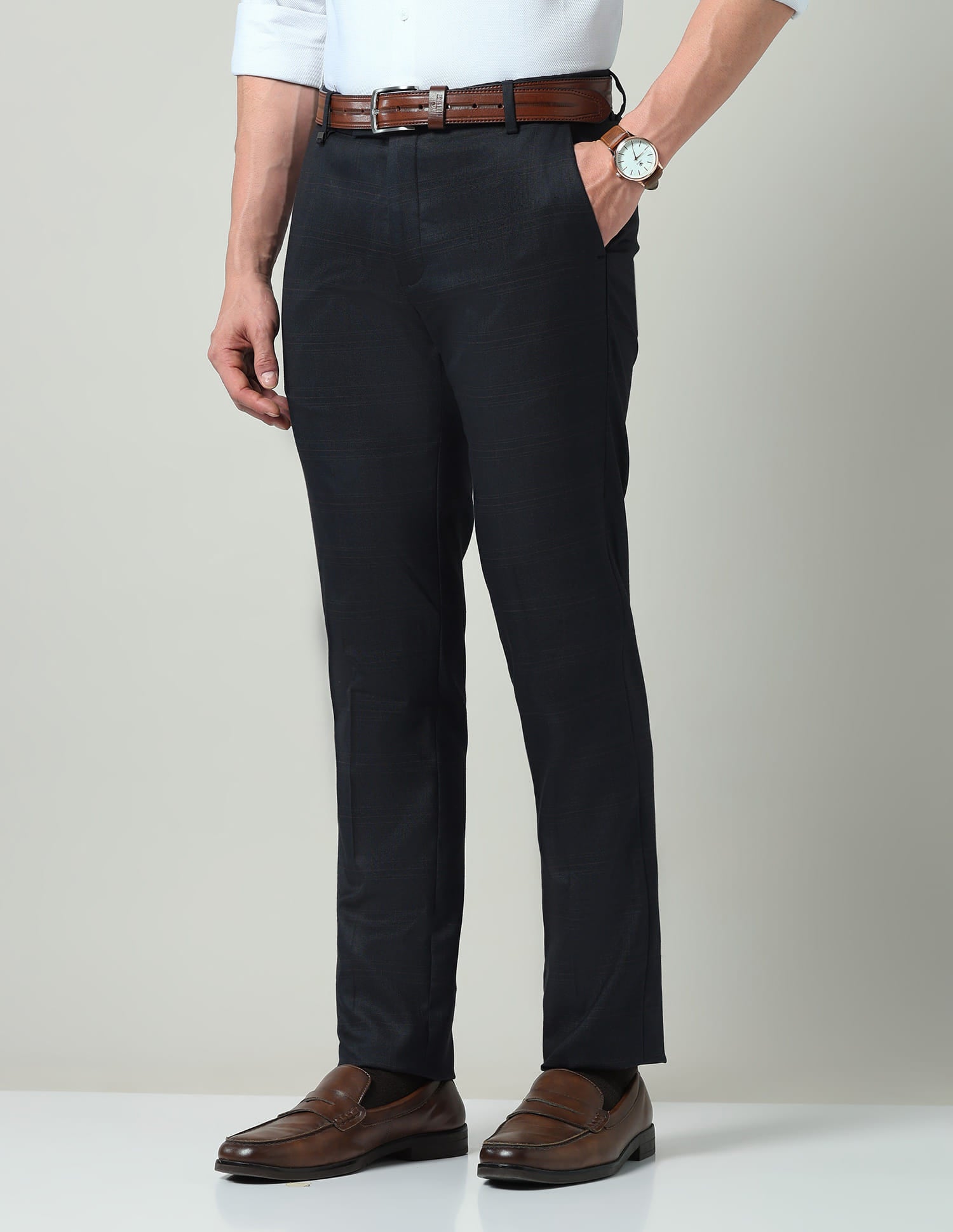 Checked Dobby Regular Fit Trousers
