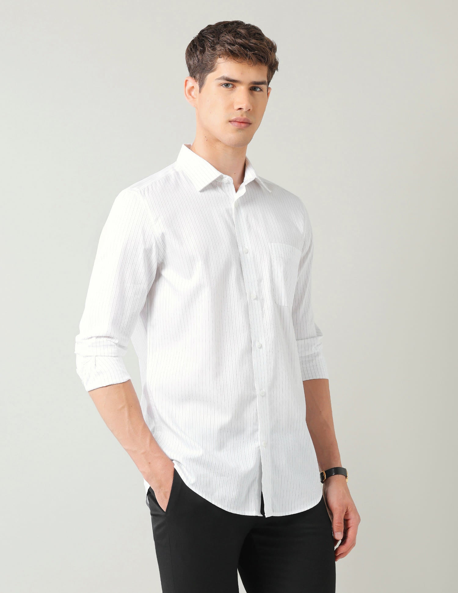 Vertical Striped Dobby Weave Regular Fit Shirt