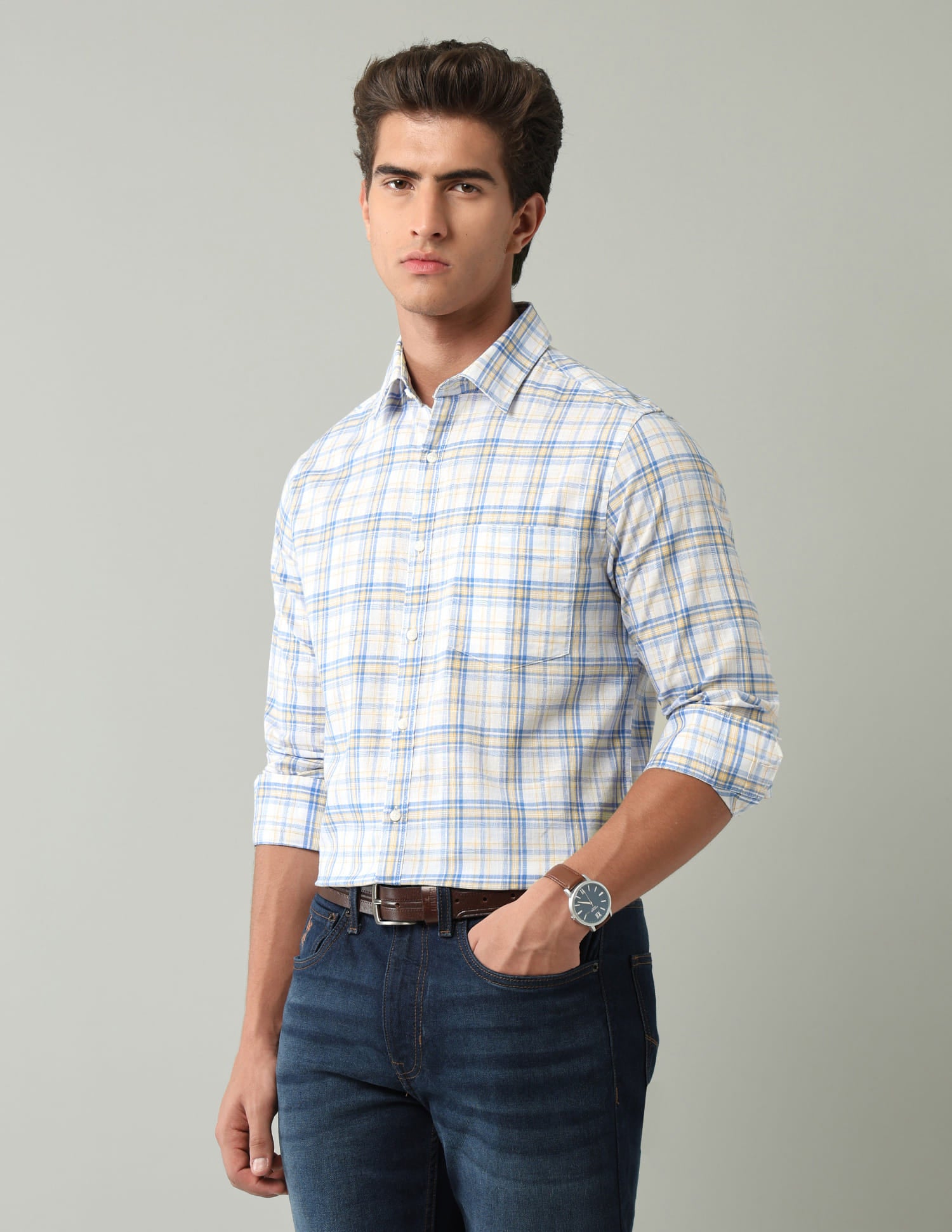 Blue Tartan Checked Modern Slim Fit Shirt