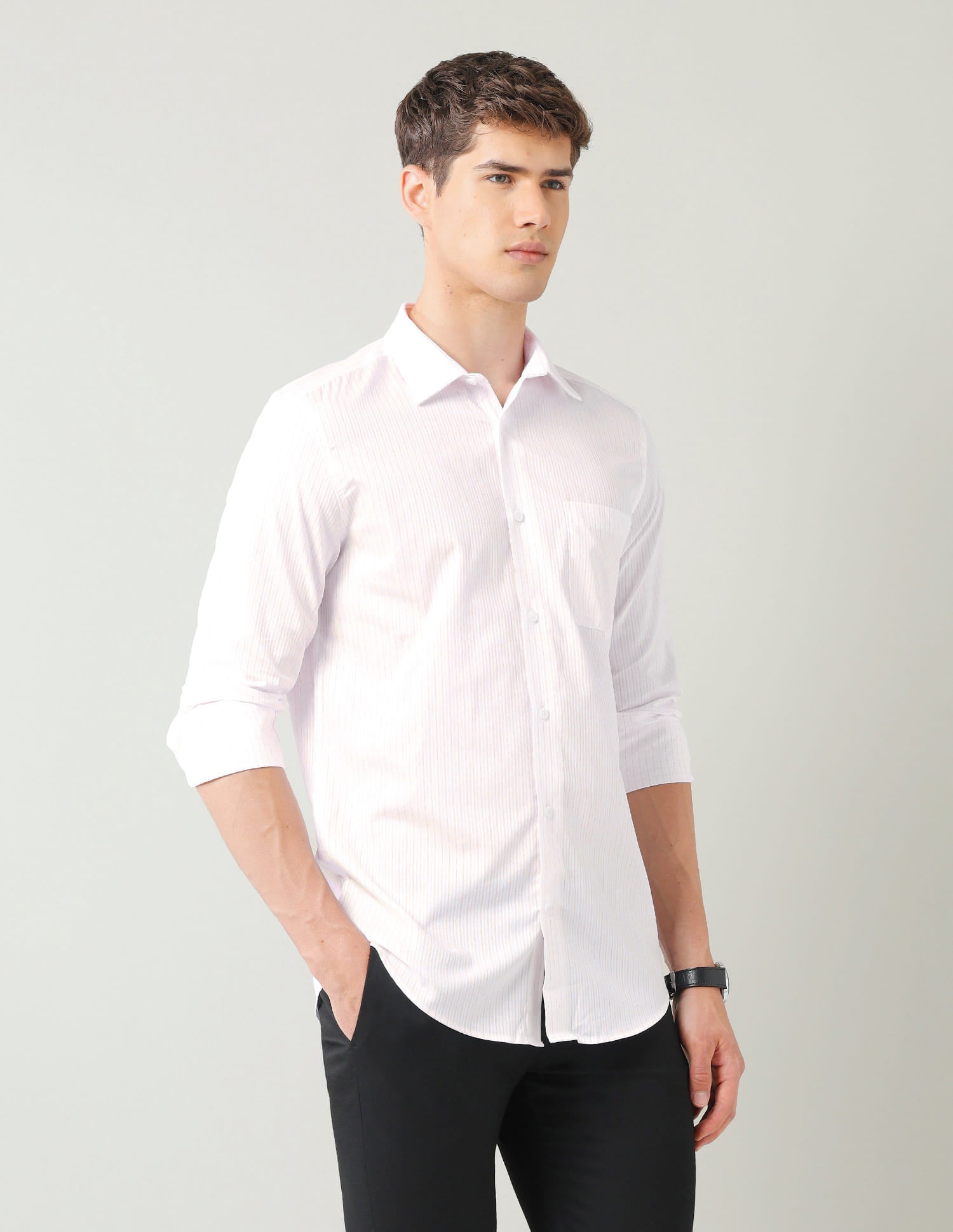Vertical Striped Dobby Weave Regular Fit Shirt
