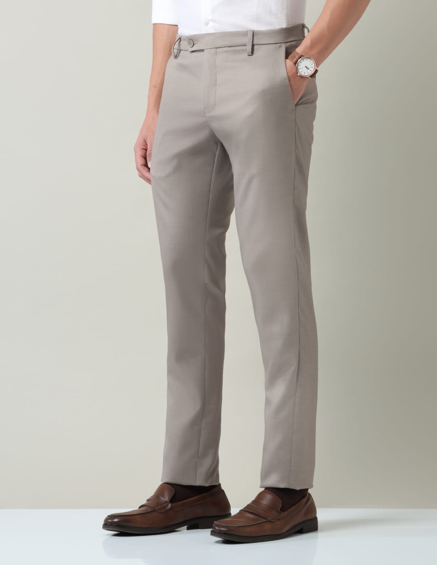 Work Essentials Solid Slim Fit Dobby Trousers
