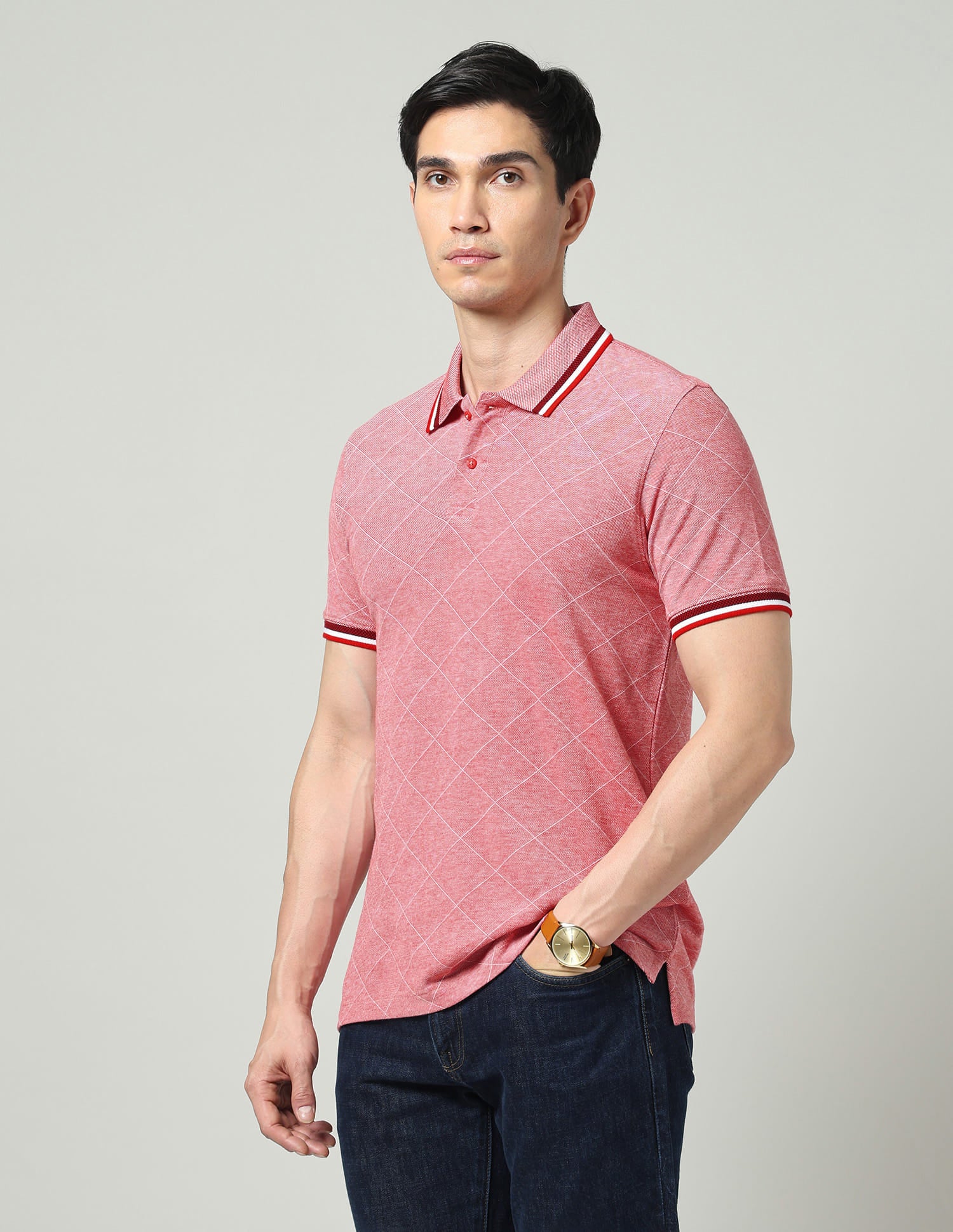 Vintage Cool Geometric Print Slim Fit Polo Shirt