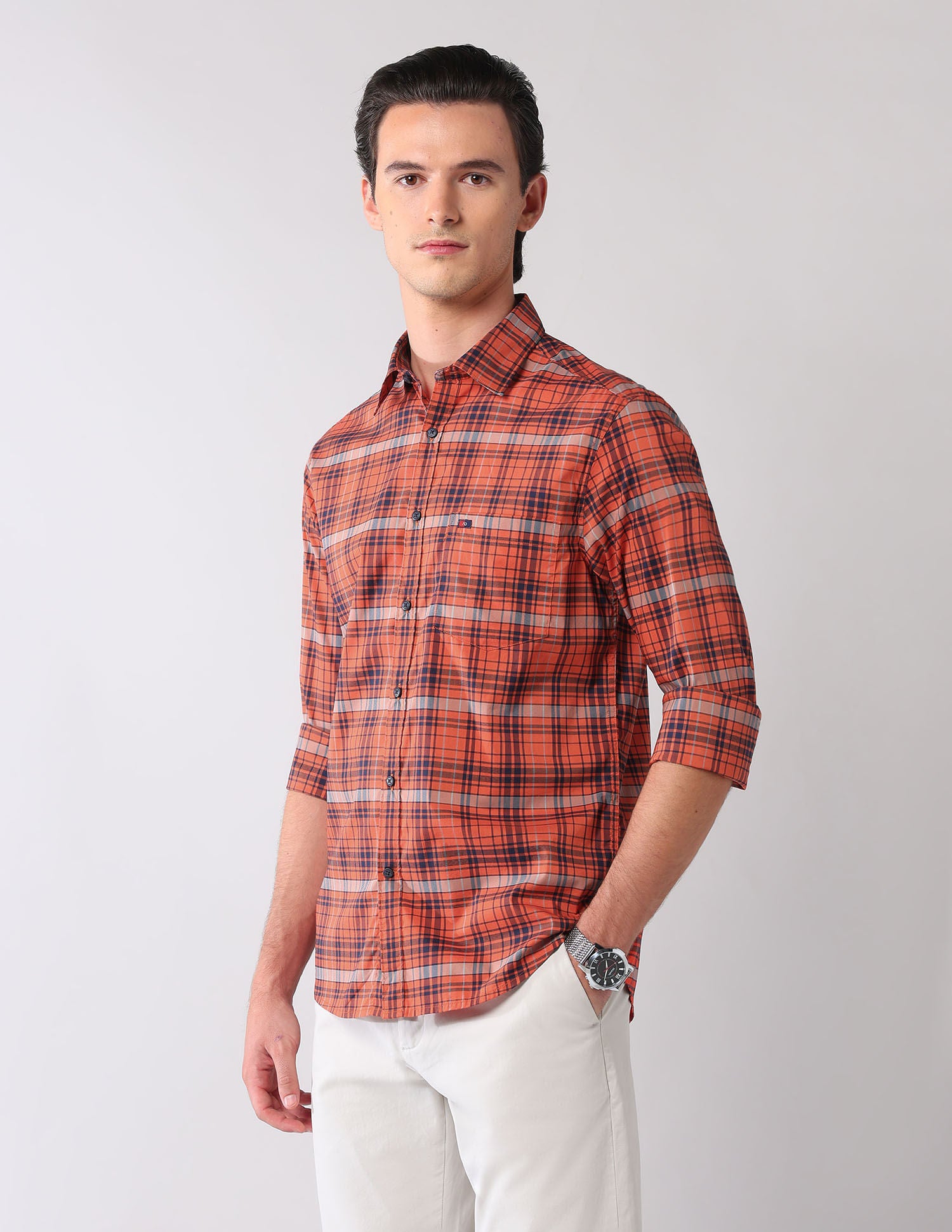 City Chronicles Modern Slim Fit Tartan Checked Shirt