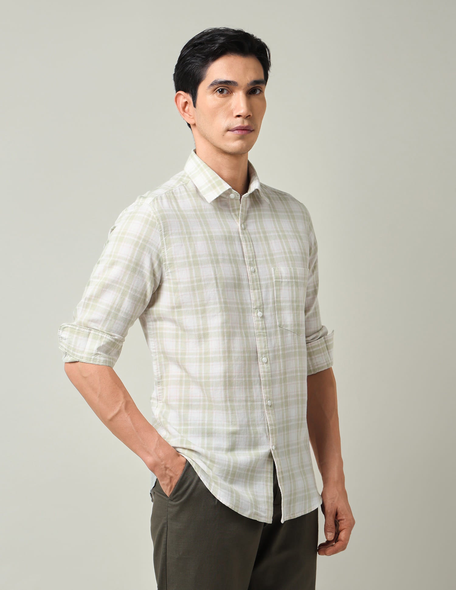 Regular Plaid Checked Slim Fit Shirt