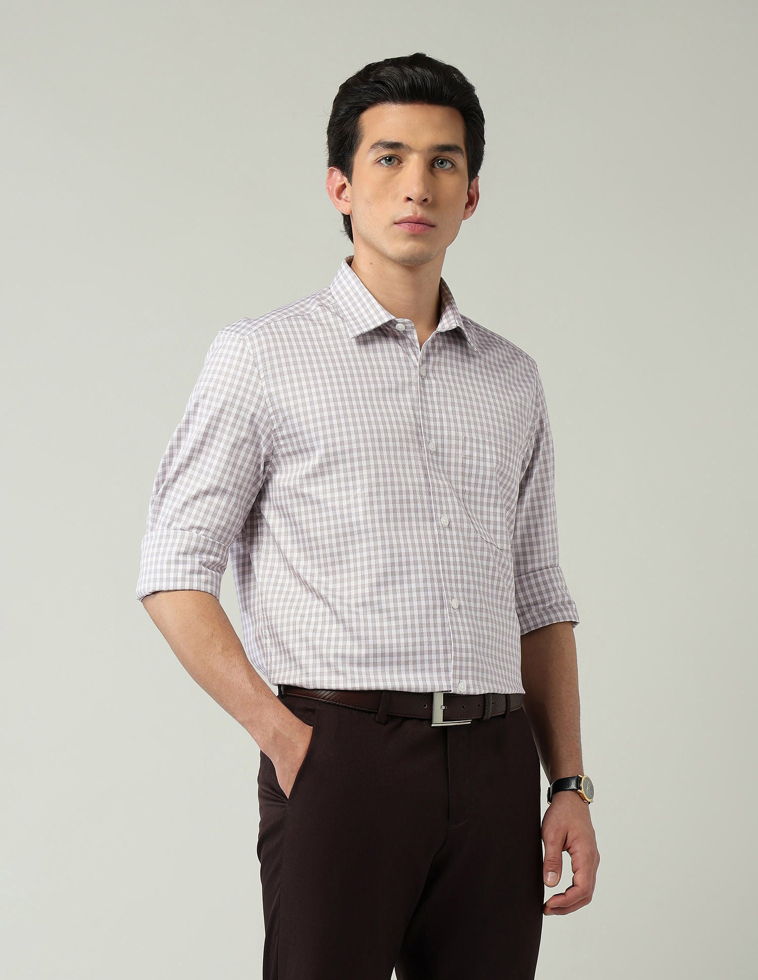 Old-School Regular Fit Grid Tattersall Checked Shirt