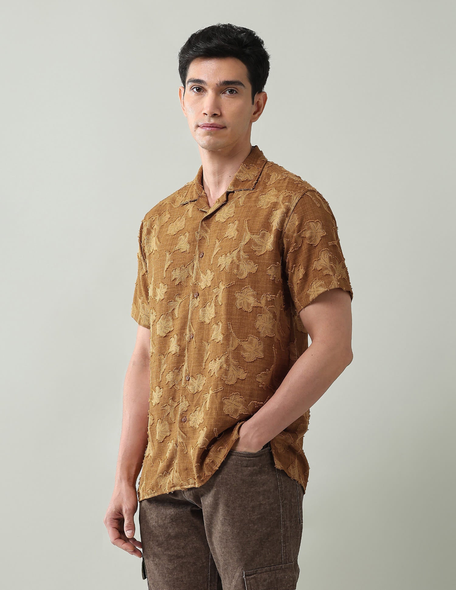 All over Floral pattern jacquard weave slim fit shirt