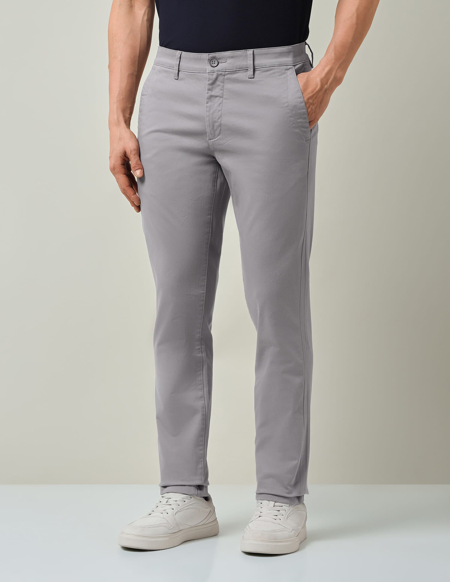 Work Essentials Solid Slim Fit Dobby Trousers