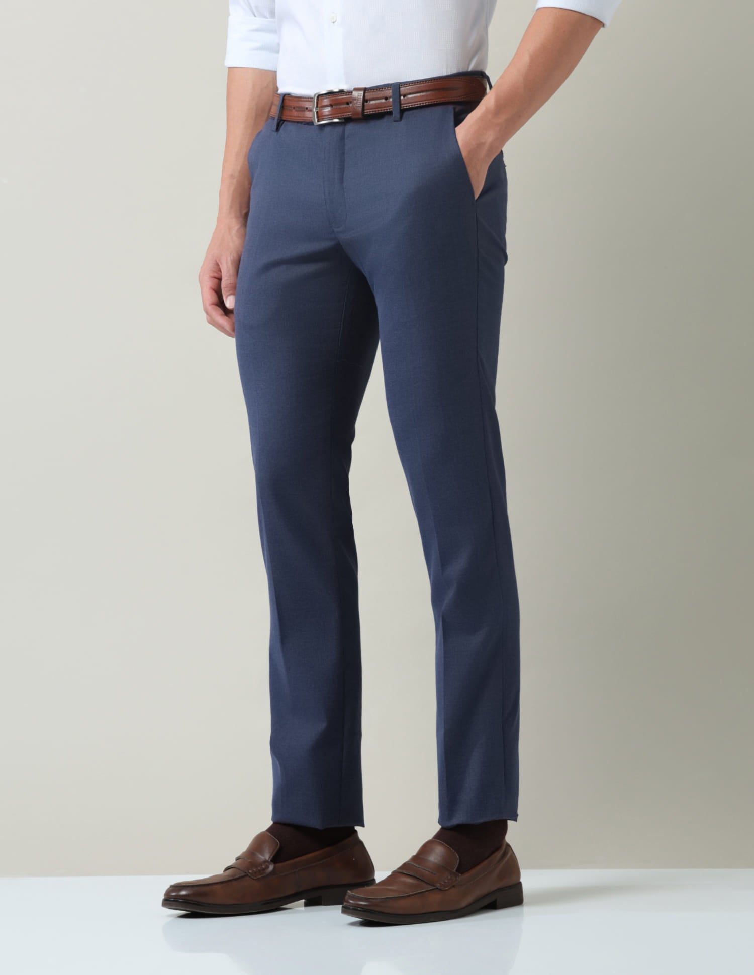 Solid Regular Fit Dobby Trousers