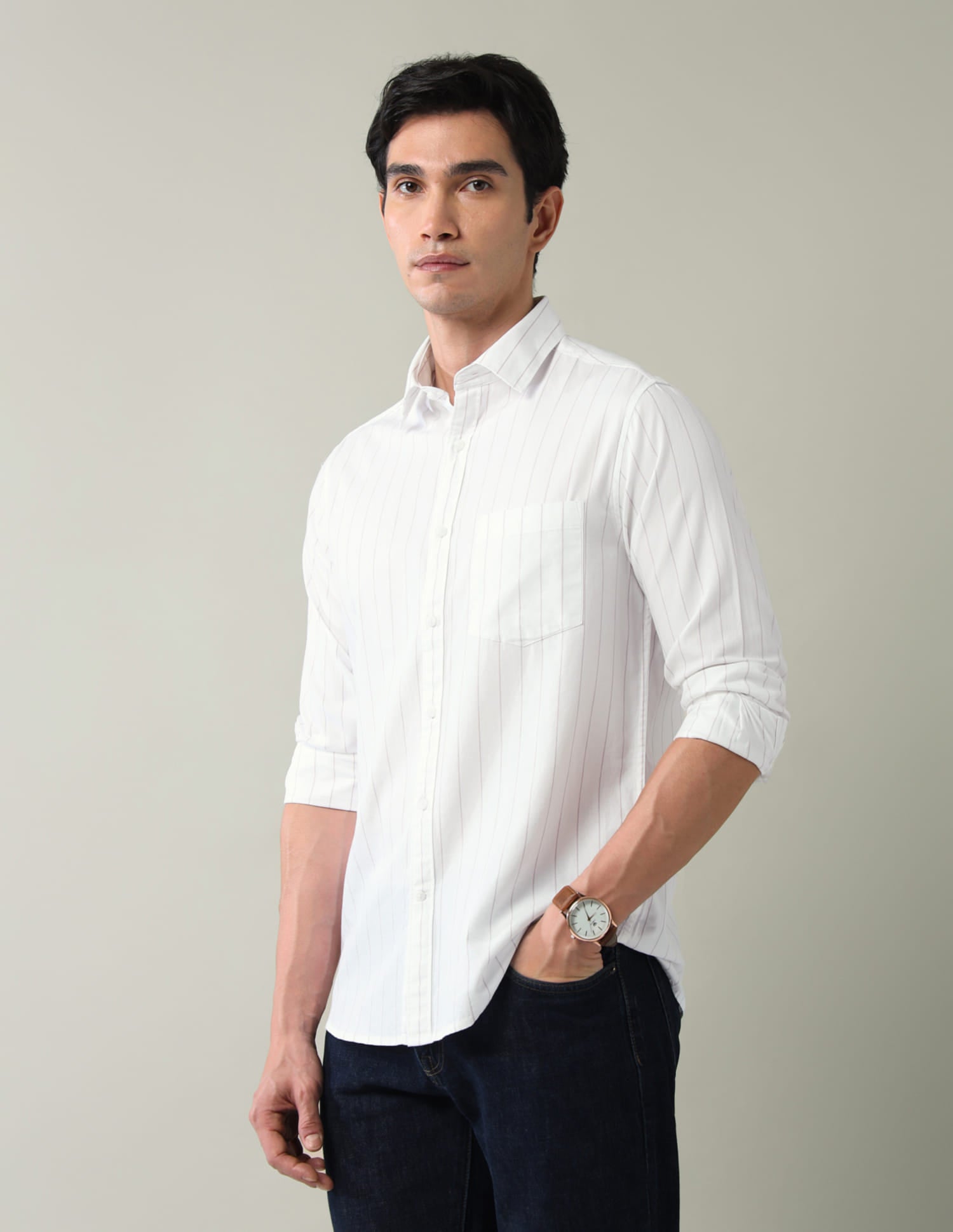 Vertical Striped Twill Slim Fit Shirt