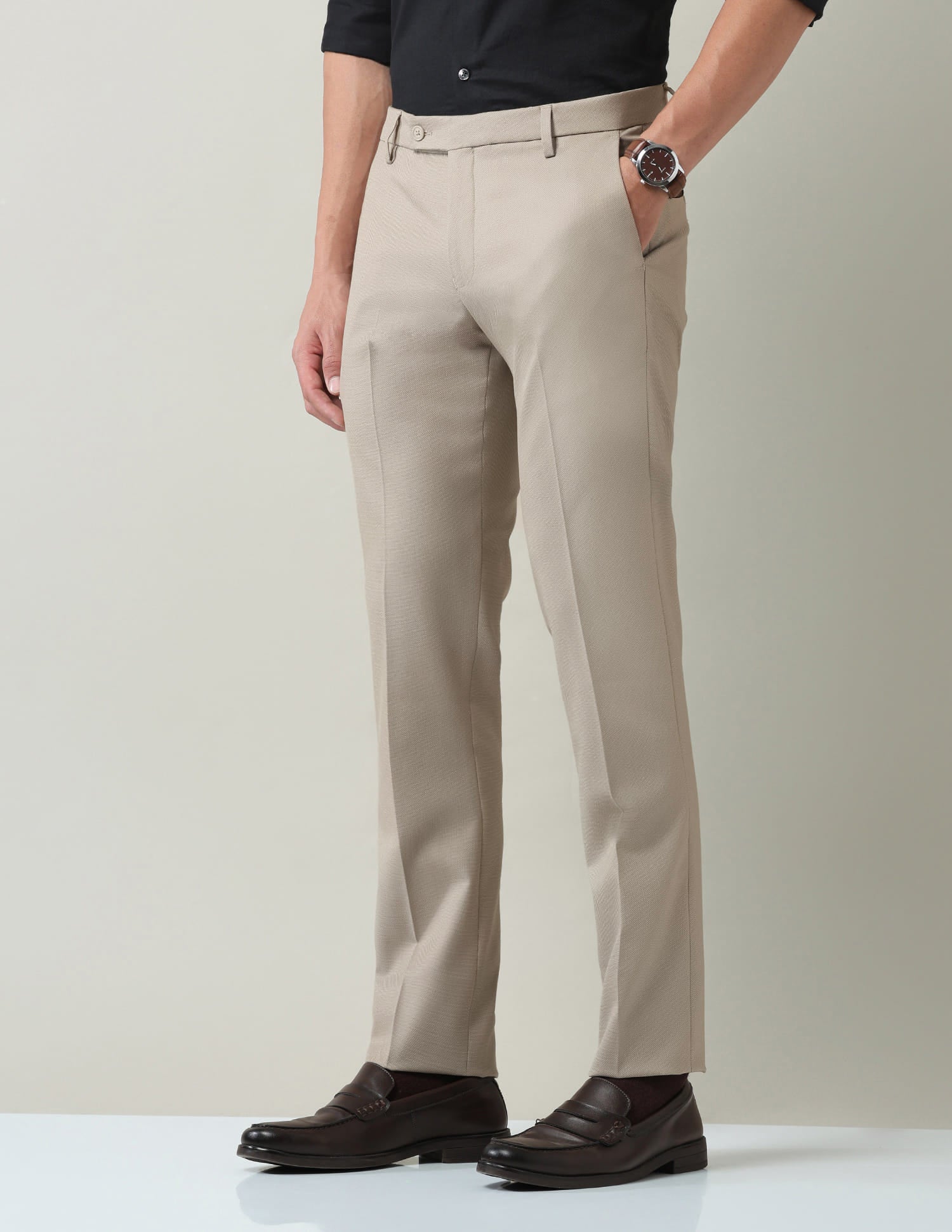 Work Essentials Solid Slim Fit Dobby Trousers