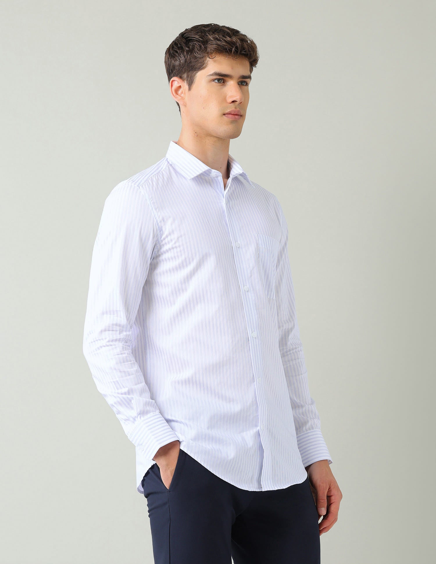 Vertical Striped Dobby Weave Regular Fit Shirt