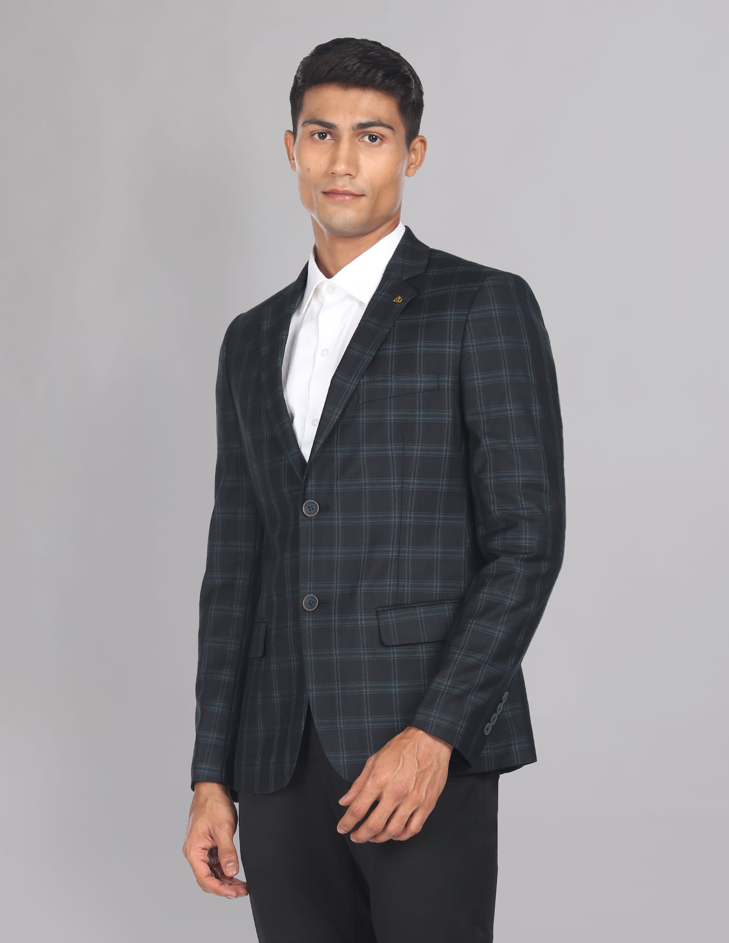 Windowpane Check Tailored Fit Blazer