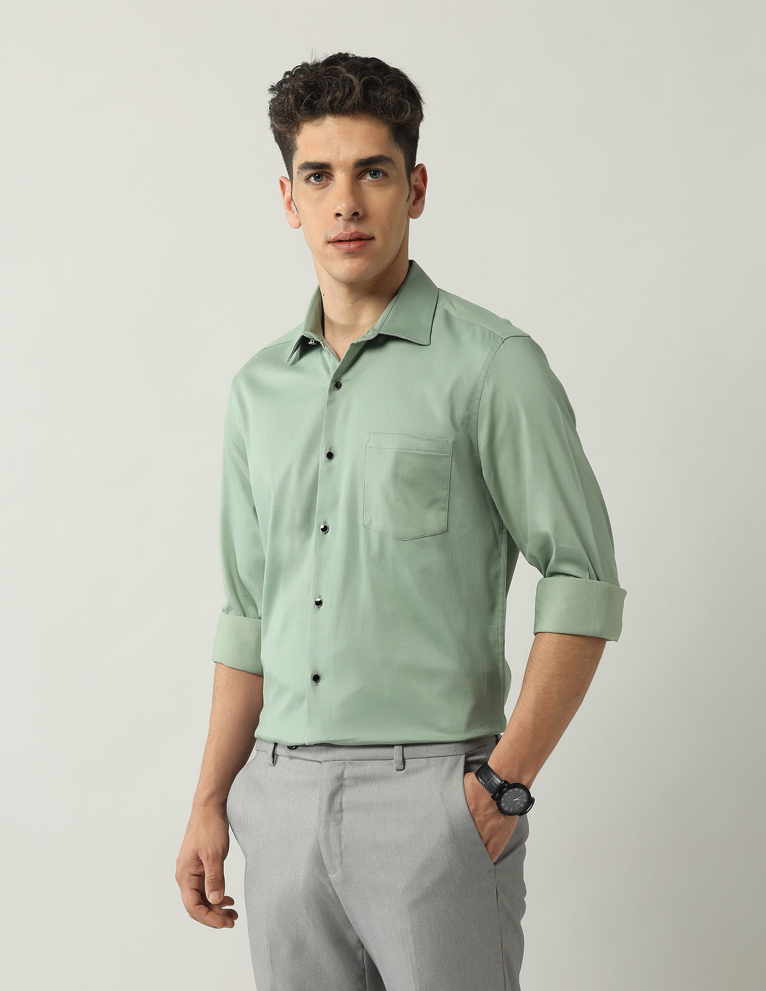 Slim Fit Satin Solid Shirt