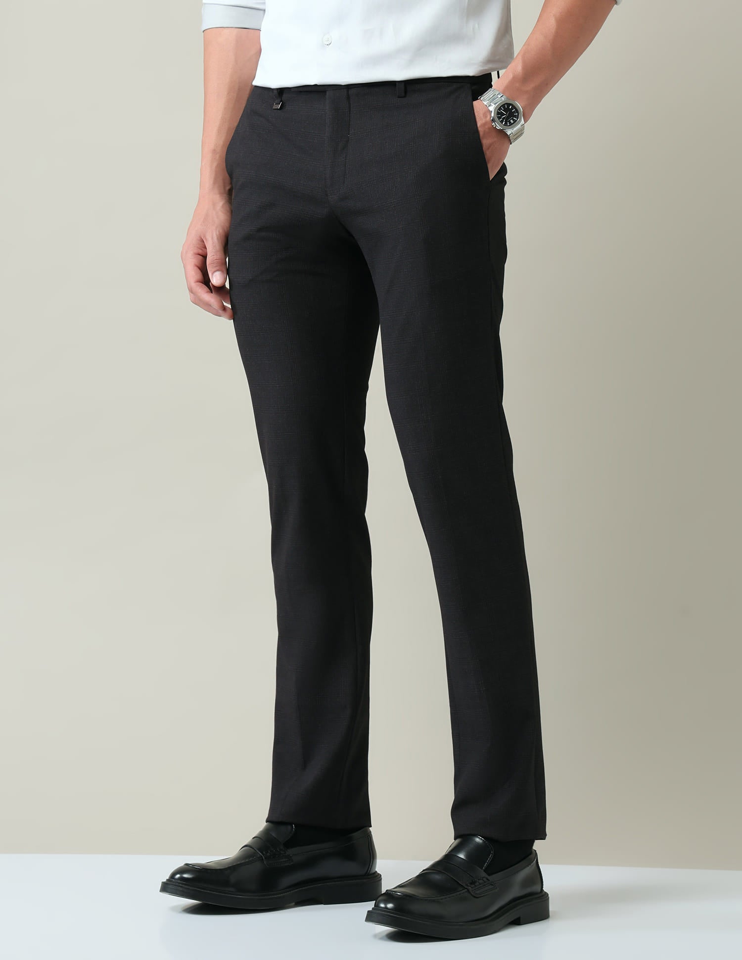 Checked Dobby Regular Fit Trousers