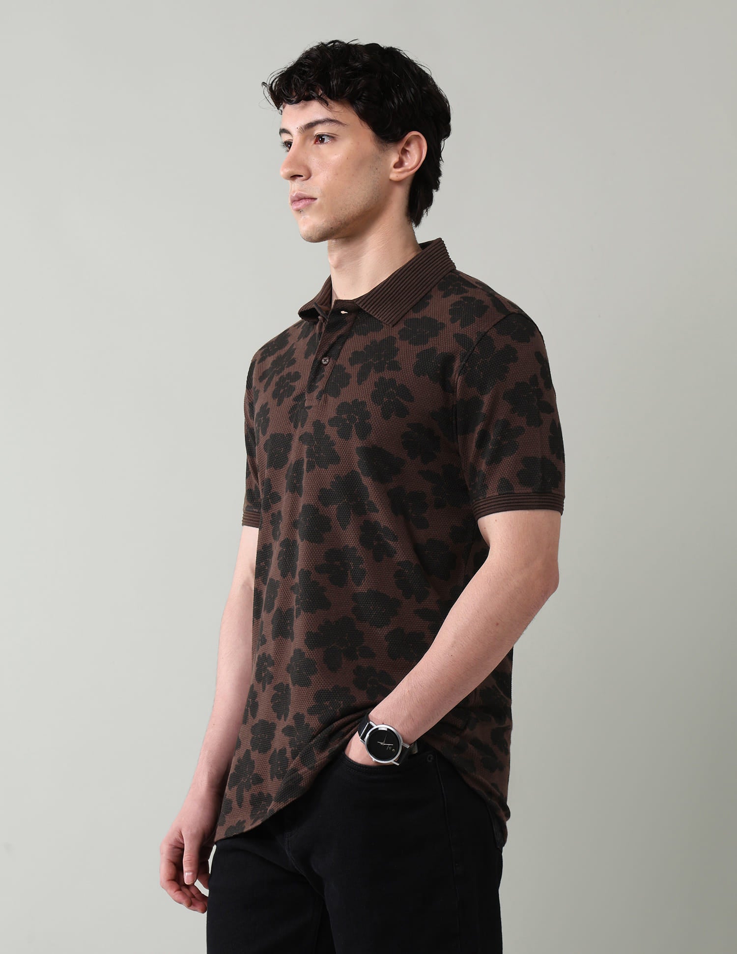 Floral Printed Slim Fit Polo Shirt
