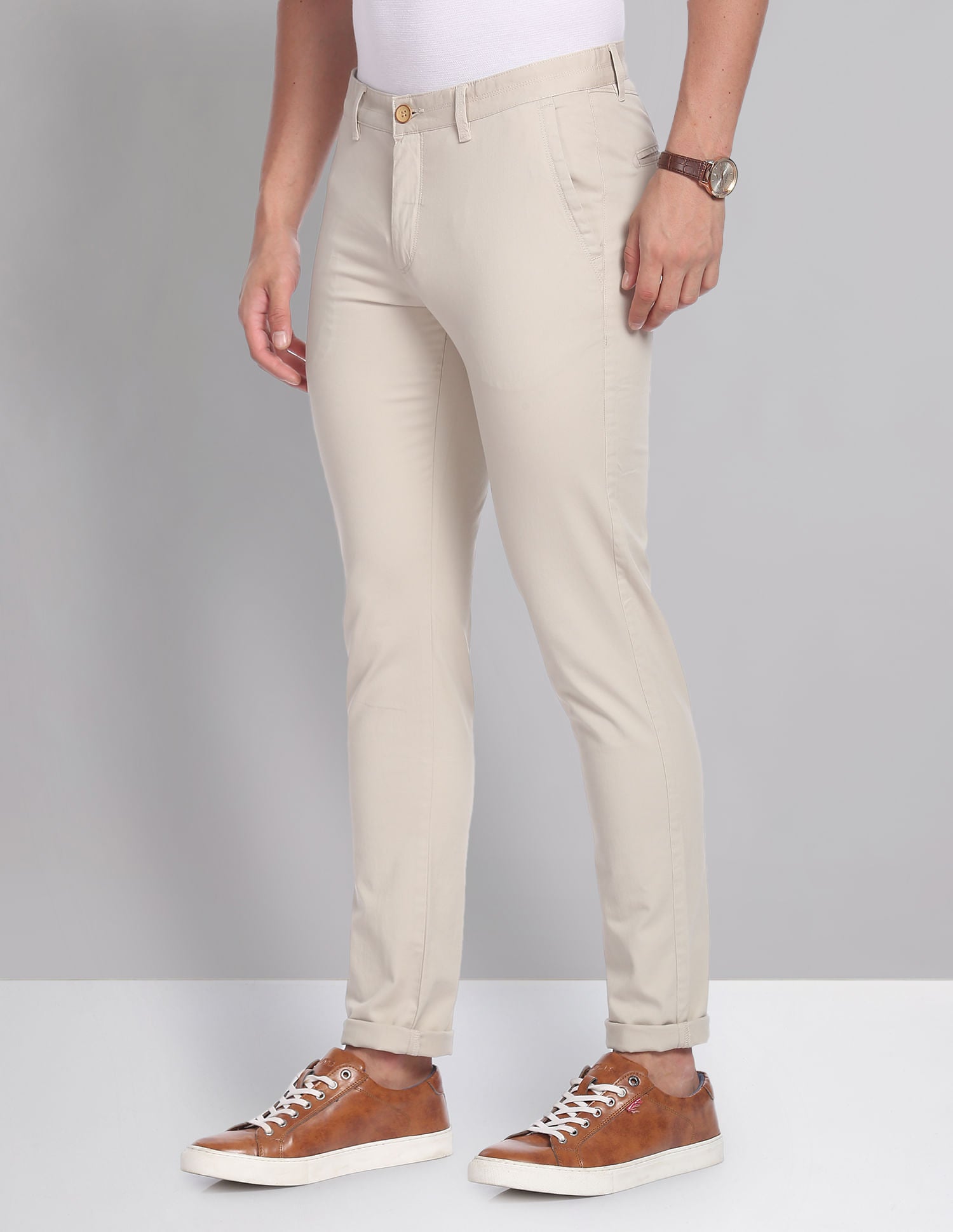 Regular Solid Twill Casual Chinos