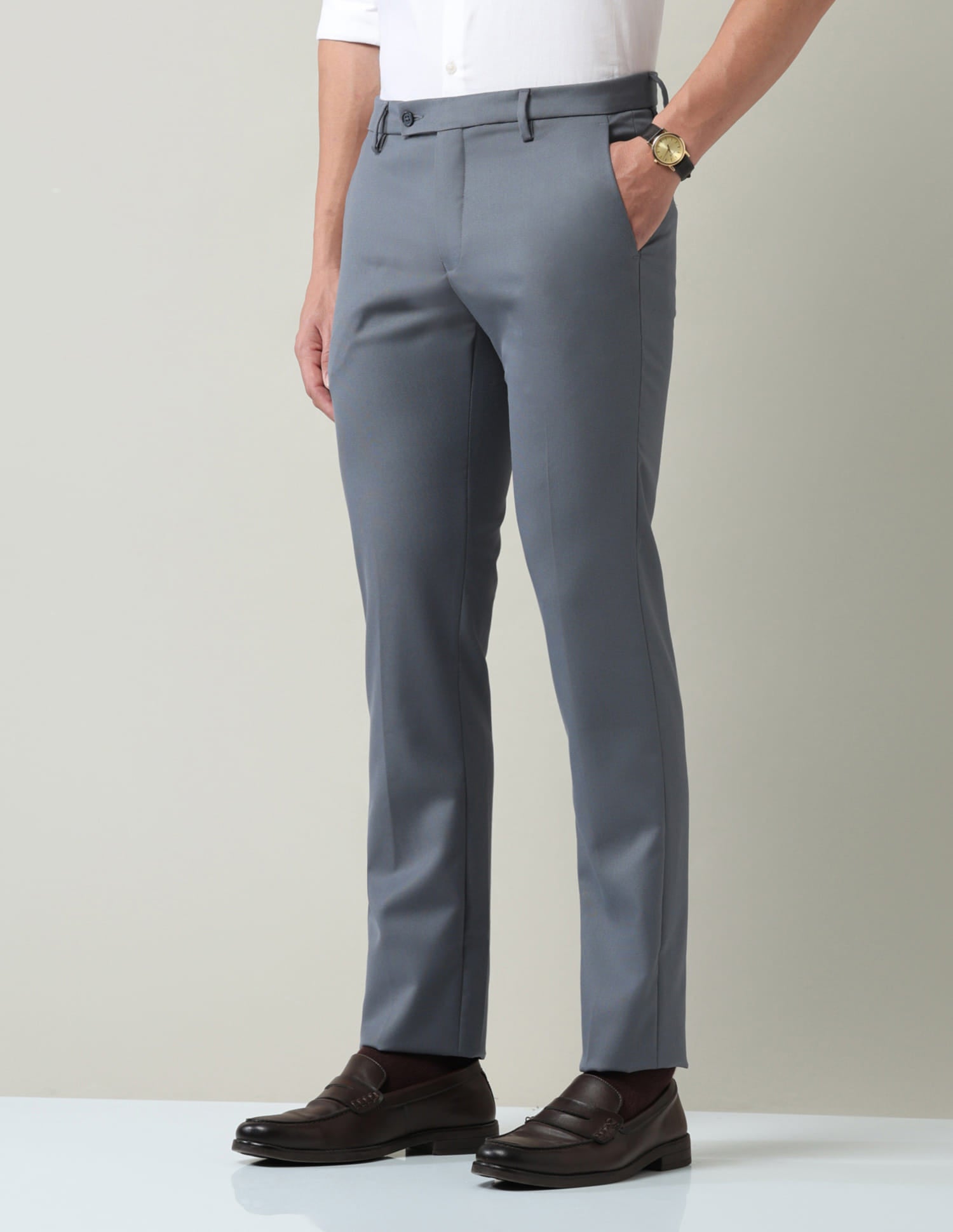 Work Essentials Solid Slim Fit Dobby Trousers
