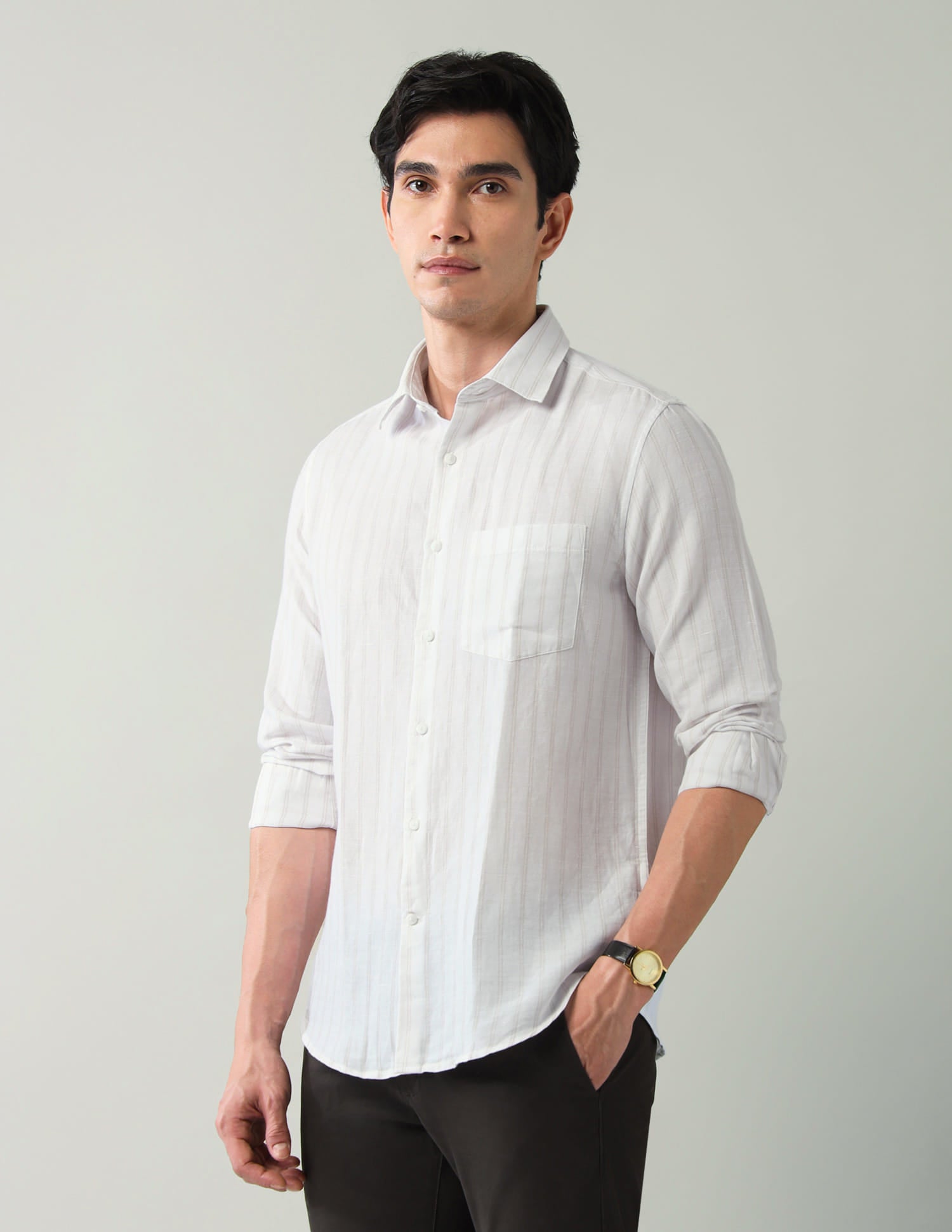 Casual Vertical Striped Twill Slim Fit Shirt