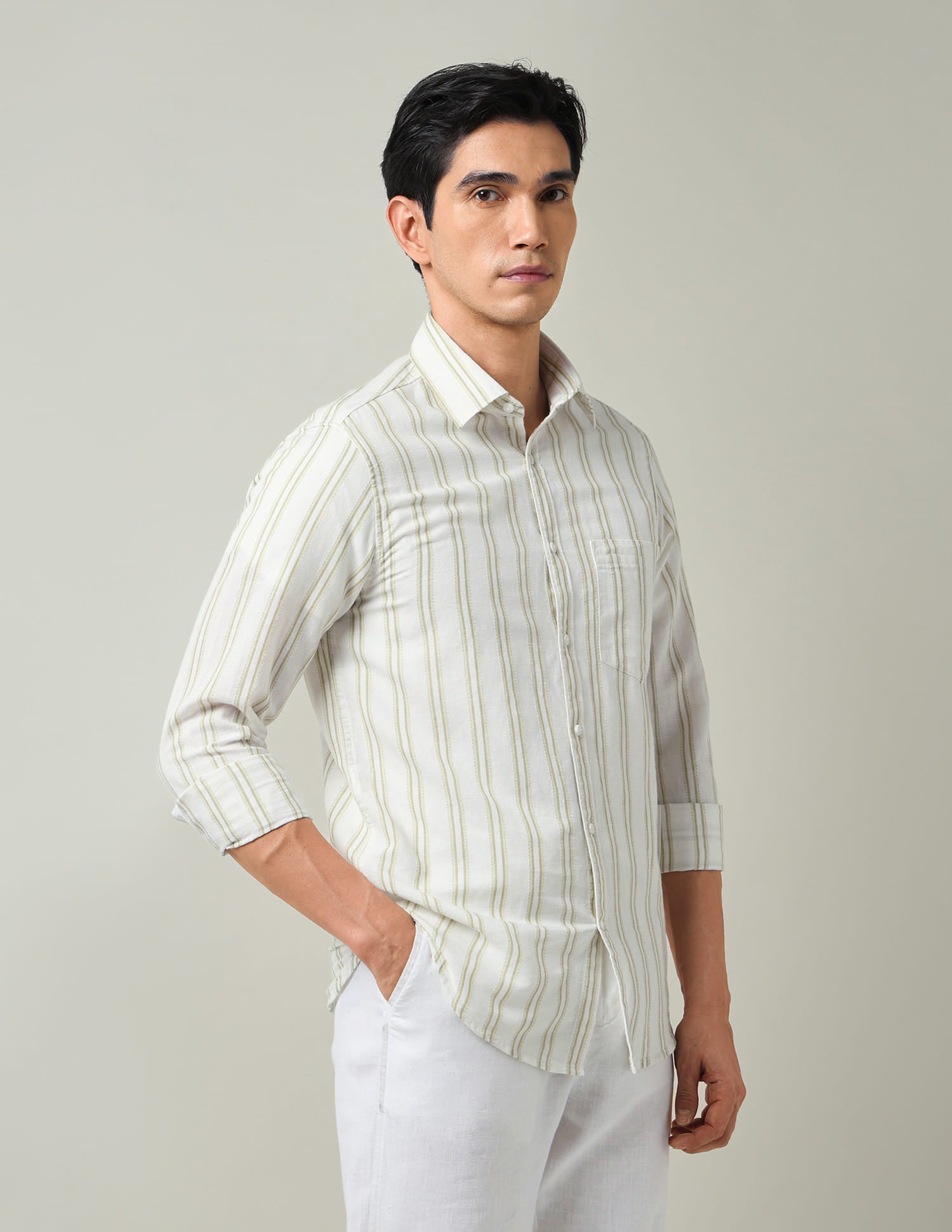 Stylish Vertical Striped Slim Fit Dobby Shirt