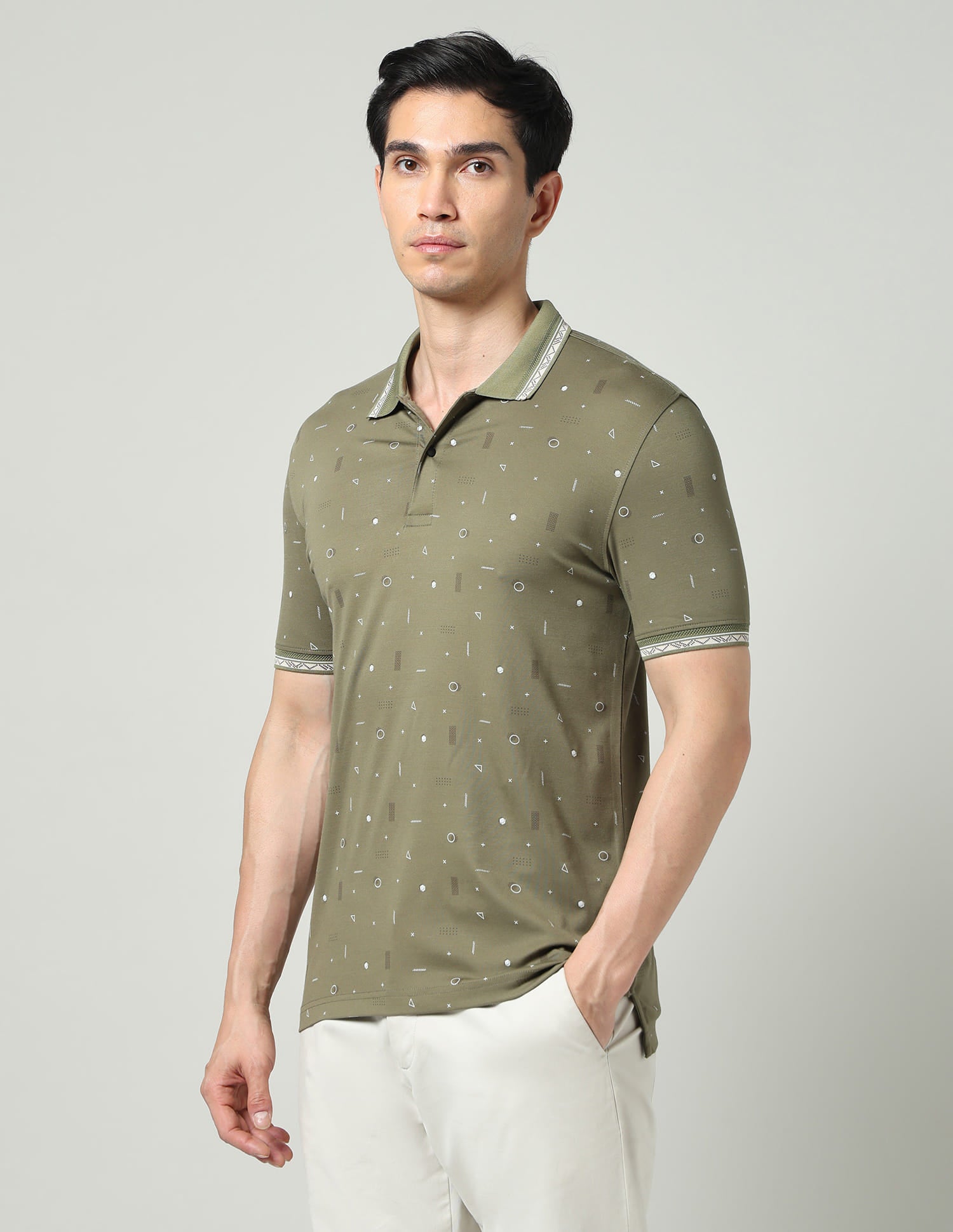 Vintage Cool Geometric Print Slim Fit Polo Shirt